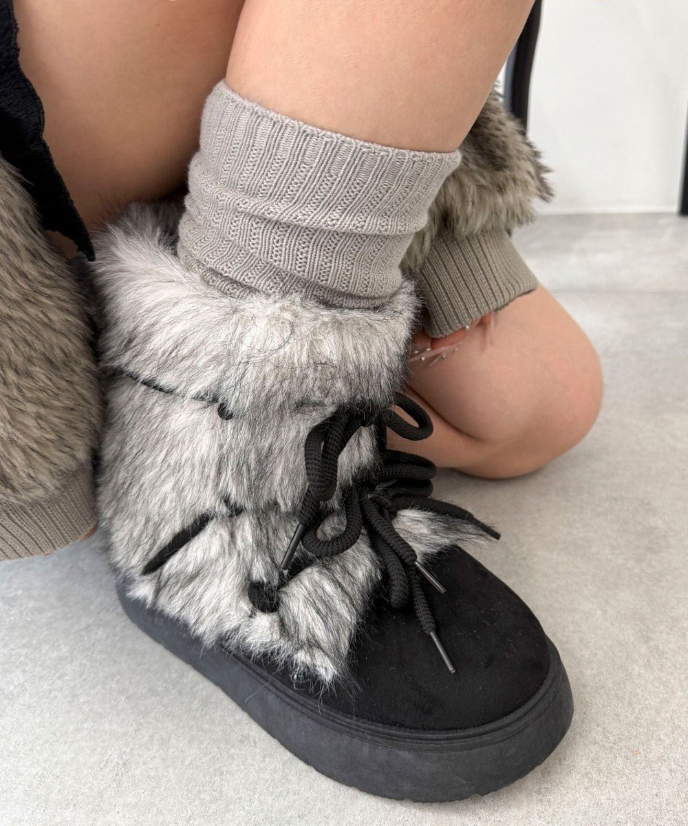 【ウィゴー/WEGO】のボリュームファーレースアップFムートンブーツ インテリア・キッズ・メンズ・レディースファッション・服の通販 founy(ファニー) 　ファッション　Fashion　レディースファッション　Fashion for Women　シューズ　Shoes, Footwear　スマホ　Smartphone, Mobile Device　レース　Lace, Lace Fabric　厚底　Platform Shoes　A/W・秋冬　Autumn/Winter　ブラック|ID: prp329100004701855 ipo3291000000033950013