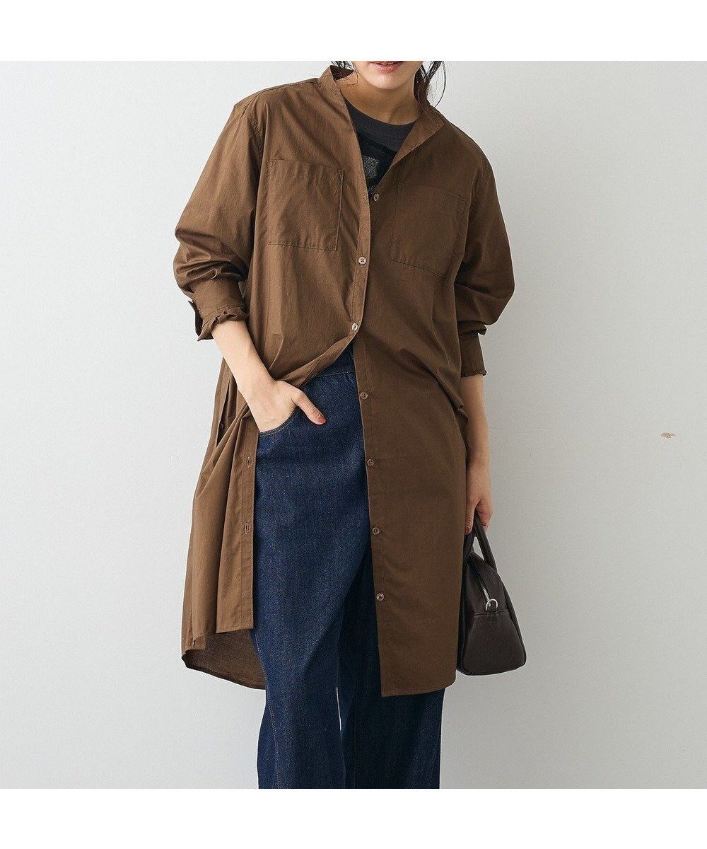 【クラフトスタンダードブティック/CRAFT STANDARD BOUTIQUE】のバンドカラーロングシャツチュニッ インテリア・キッズ・メンズ・レディースファッション・服の通販 founy(ファニー) 　ファッション　Fashion　レディースファッション　Fashion for Women　ワンピース　Dresses　チュニック　Tunic Tops & Dresses　カーディガン　Cardigan, Knitwear　シンプル　Simple, Minimal　スリット　Slit, Slit Detail　タイプライター　Typewriter Fabric, Crisp Cotton　チュニック　Tunic, Long Top　ベスト　Vest, Waistcoat　ポケット　Pocket, Pocket Detail　ロング　Long, Long-Length　A/W・秋冬　Autumn/Winter　おすすめ　Recommended / Our Picks　エレガント 上品　Elegant　Brown|ID: prp329100004701861 ipo3291000000033950038