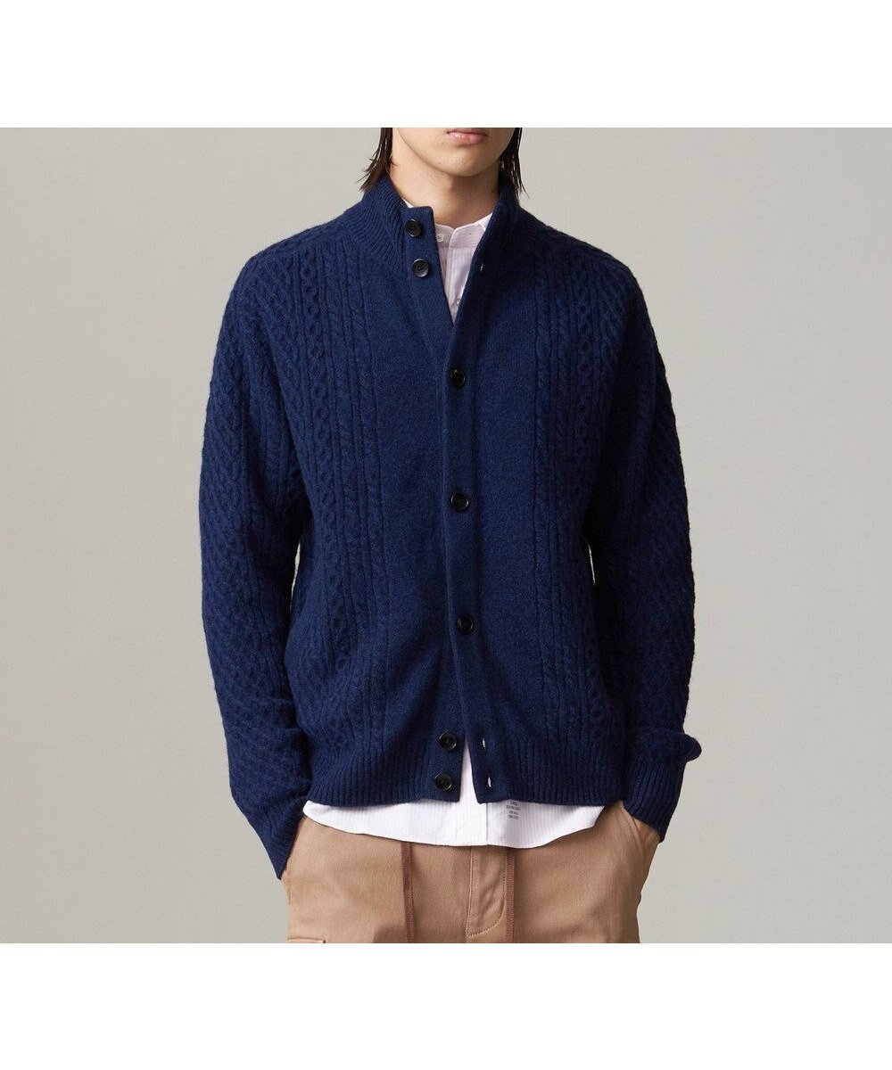 【ジェイ プレス/J.PRESS / MEN】の【Cash Lamb s Wool】ハイネックケーブルカーディガンニット インテリア・キッズ・メンズ・レディースファッション・服の通販 founy(ファニー) 　ファッション　Fashion　メンズファッション　Fashion for Men　トップス・カットソー　Cut & Sew Tops　ニット・セーター / 定番トップス　Knit Tops & Sweaters　カーディガン / 羽織り　Cardigans　カーディガン　Cardigan, Knitwear　シンプル　Simple, Minimal　セーター　Sweater, Knitwear　ハイネック　High Neck, Mock Neck　フィット　Fit, Slim Fit　ブルゾン　Blouson, Bomber Jacket　メランジ　Melange, Mixed Yarn　A/W・秋冬　Autumn/Winter　ネイビー系|ID: prp329100004703640 ipo3291000000033965789