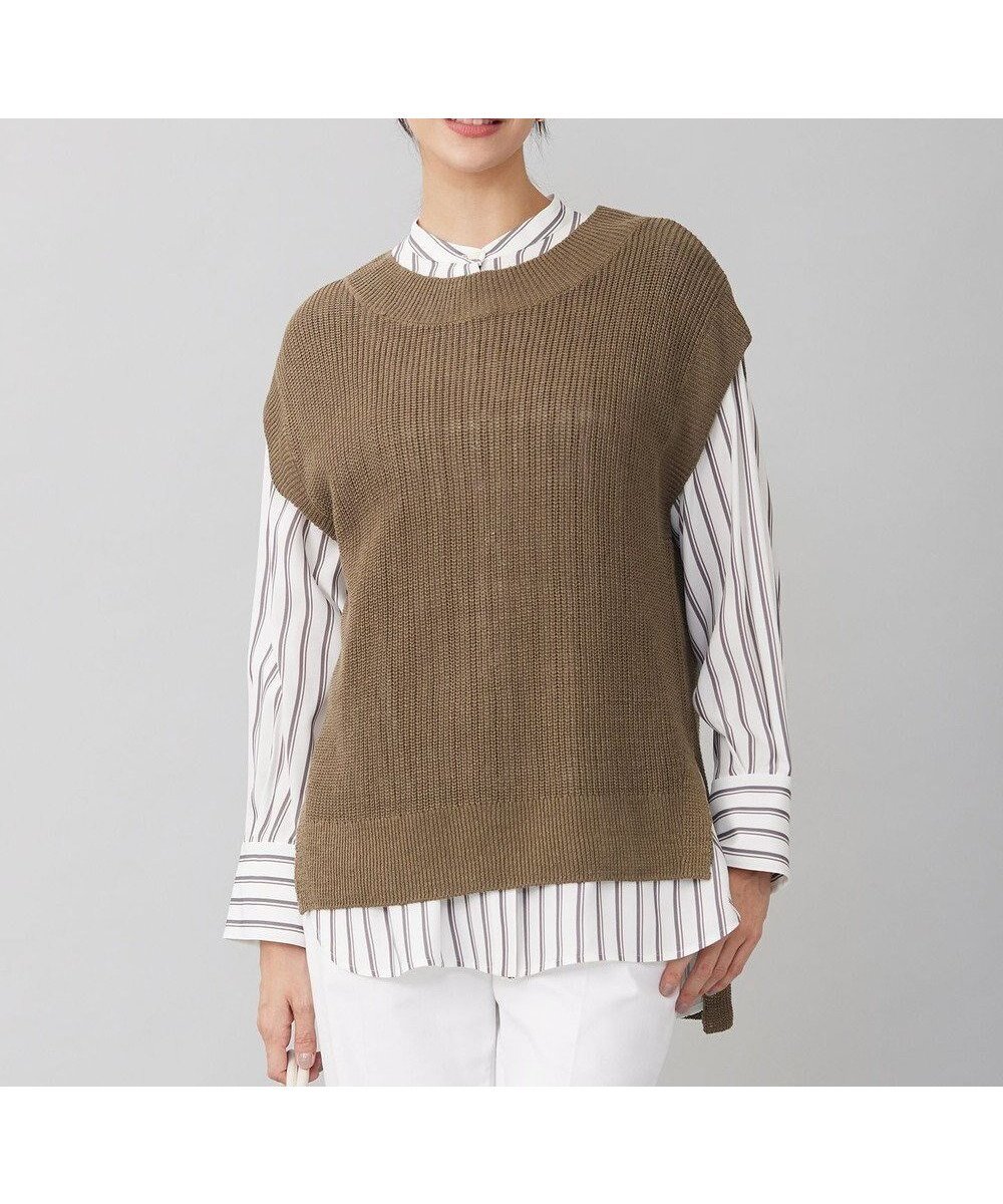 【自由区/JIYU-KU】の【洗える】リネンミドルゲージニット ベスト インテリア・キッズ・メンズ・レディースファッション・服の通販 founy(ファニー) 　ファッション　Fashion　レディースファッション　Fashion for Women　アウター　Coat / Outerwear Collection　トップス・カットソー　Cut & Sew Tops　ニット　Knit Tops & Sweaters　ベスト&ジレ / 重ね着スタイル　Vests & Gilets　インナー　Innerwear　バランス　Balance, Style Balance　フランス　France, French　フレンチ　French, French Style　ベスト　Vest, Waistcoat　ベーシック　Basic, Essential　リネン　Linen, Linen Fabric　冬　Winter / This Winter　夏　Summer　春　Spring　S/S・春夏　SS, Spring/Summer, Warm Season　洗える　Machine Washable　カーキ|ID: prp329100004703698 ipo3291000000034484603