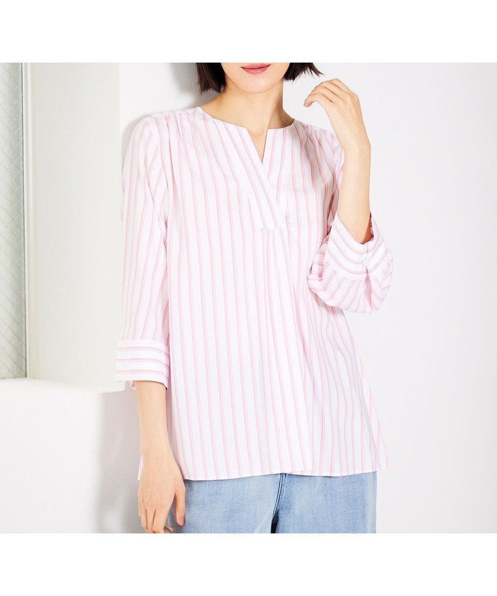 【自由区/JIYU-KU】の【洗える】SOMELOSテンセルスキッパー ブラウス インテリア・キッズ・メンズ・レディースファッション・服の通販 founy(ファニー) ファッション Fashion レディースファッション Fashion for Women トップス・カットソー Cut & Sew Tops シャツ・ブラウス・オフィスカジュアル Elegant Blouses & Button-Ups 春 Spring 洗える Machine Washable ギャザー Gathered, Ruffled シルク Silk, 100% Silk シンプル Simple, Minimal スキッパー Skipper, Open Collar ストライプ Stripe, Striped Pattern スリーブ Sleeve, Long Sleeve / Short Sleeve ドレープ Drape, Draping Fabric バランス Balance, Style Balance ボトム Bottoms, Lower Wear 無地 Plain, Solid Color S/S・春夏 SS, Spring/Summer, Warm Season 夏 Summer オフ×ピンク|ID: prp329100004703699 ipo3291000000034309191