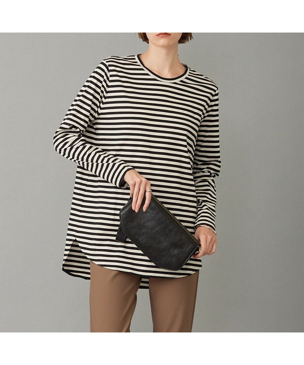 【アイシービー/iCB】の【WEB限定カラーあり・洗える】 シンプルジャージー ロングスリーブTシャツ インテリア・キッズ・メンズ・レディースファッション・服の通販 founy(ファニー) 　ファッション　Fashion　レディースファッション　Fashion for Women　トップス・カットソー　Cut & Sew Tops　シャツ・ブラウス・オフィスカジュアル　Elegant Blouses & Button-Ups　ロングTシャツ・Tシャツ　Longline T-Shirts & Tees　カットソー・ベーシックTシャツ　Cut-and-Sewn Tops / Stretch Tees & Basics　インナー　Innerwear　春　Spring　洗える　Machine Washable　カットソー　Cut and Sewn Top　コンパクト　Compact, Small Size　シルケット　Silket, Silky Cotton　ジャケット　Jacket, Outerwear　スリット　Slit, Slit Detail　スリーブ　Sleeve, Long Sleeve / Short Sleeve　ハイネック　High Neck, Mock Neck　ボーダー　Border, Stripe　ラウンド　Round, Round Neck　ロング　Long, Long-Length　S/S・春夏　SS, Spring/Summer, Warm Season　夏　Summer　2023年　2023　2023-2024秋冬・A/W　Autumn/Winter 2023–24 AW23–24　ブラックボーダー[WEB限定]系|ID: prp329100004703708 ipo3291000000034282888