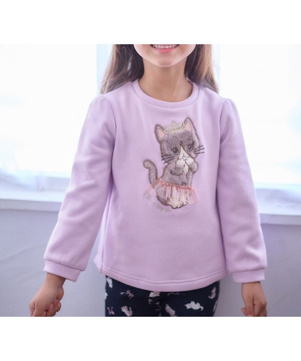 【エニィ/ANY / KIDS】の裏シャギー アップリケ トレーナー インテリア・キッズ・メンズ・レディースファッション・服の通販 founy(ファニー) 　ファッション　Fashion　キッズファッション　Fashion for Kids　トップス・カットソー　Cut & Sew Tops　アニマル　Animal Print　スウェット / スエット　Sweatshirt, Sweatwear　チュール　Tulip, Tulip Motif　デザート　Dessert, Sweet Treat　トレーナー　Sweatshirt, Trainer　ネコ　Cat, Feline Motif　ビジュー　Bijou, Jewel-like Accent　ポケット　Pocket, Pocket Detail　モチーフ　Motif, Design Theme　A/W・秋冬　Autumn/Winter　ラベンダー×ネコ|ID: prp329100004704586 ipo3291000000033973709
