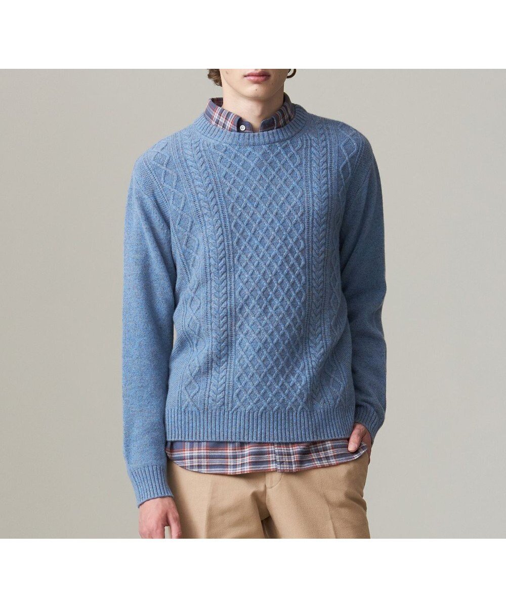 【ジェイ プレス/J.PRESS / MEN】の【Cash Lamb s wool】ケーブルニット / クルー インテリア・キッズ・メンズ・レディースファッション・服の通販 founy(ファニー) 　ファッション　Fashion　メンズファッション　Fashion for Men　トップス・カットソー　Cut & Sew Tops　ニット・セーター / 定番トップス　Knit Tops & Sweaters　シンプル　Simple, Minimal　セーター　Sweater, Knitwear　定番　Standard, Basic Item　フィット　Fit, Slim Fit　メランジ　Melange, Mixed Yarn　モダン　Modern, Contemporary　A/W・秋冬　Autumn/Winter　エレガント 上品　Elegant　ブルー系|ID: prp329100004704612 ipo3291000000033973798