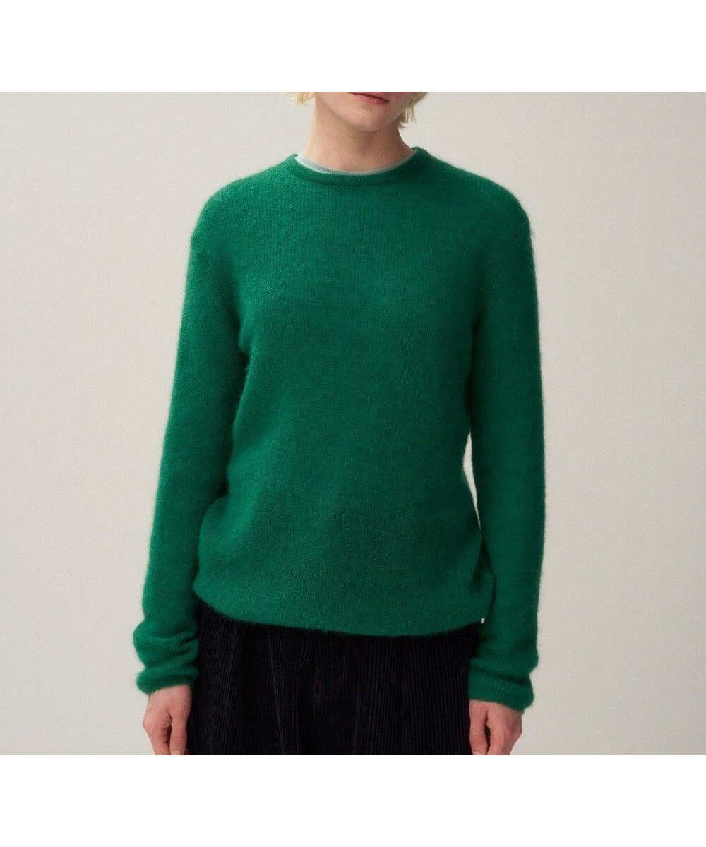 【エイトン/ATON】のSUPER KID MOHAIR クルーネックセーター インテリア・キッズ・メンズ・レディースファッション・服の通販 founy(ファニー) 　ファッション　Fashion　レディースファッション　Fashion for Women　トップス・カットソー　Cut & Sew Tops　ニット　Knit Tops & Sweaters　カーディガン　Cardigan, Knitwear　シアー　Sheer, See-Through　セーター　Sweater, Knitwear　畦　Ribbed Knit　A/W・秋冬　Autumn/Winter　GREEN|ID: prp329100004704685 ipo3291000000033974077