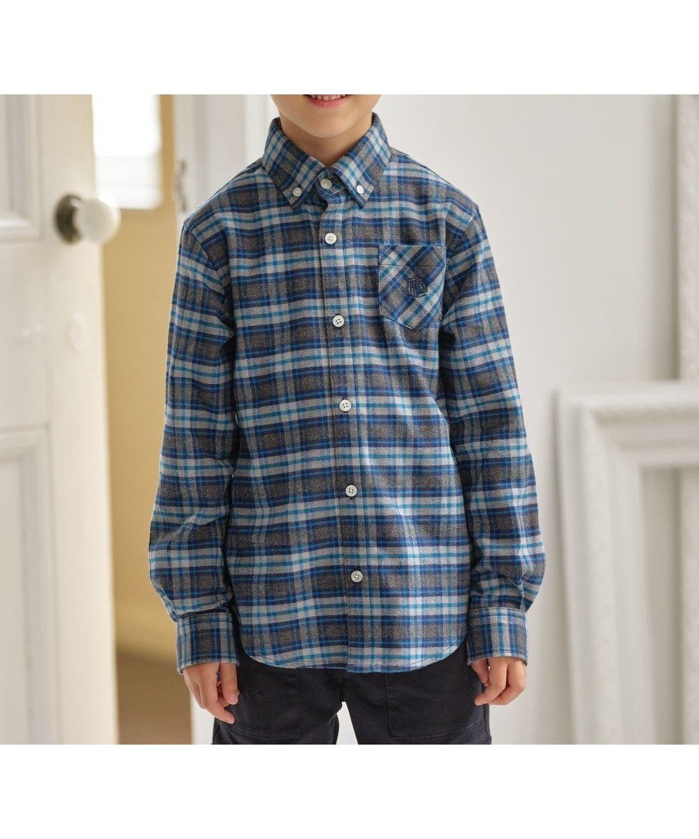 【ジェイ プレス/J.PRESS / KIDS】の【110-130cm】起毛チェックシャツ インテリア・キッズ・メンズ・レディースファッション・服の通販 founy(ファニー) 　ファッション　Fashion　キッズファッション　Fashion for Kids　トップス・カットソー　Cut & Sew Tops　インナー　Innerwear　カットソー　Cut and Sewn Top　シンプル　Simple, Minimal　スマホ　Smartphone, Mobile Device　ダウン　Down, Puffer　チェック　Check, Plaid, Tartan　トレンド　Trend, Trending Now　人気　Popular, Best Seller　長袖　Long Sleeve, Full Sleeve　ポケット　Pocket, Pocket Detail　羽織　Haori, Light Jacket　防寒　Cold Protection, Winter-Ready　ワンポイント　One Point, Statement Accent　A/W・秋冬　Autumn/Winter　冬　Winter / This Winter　2024年　2024　2024-2025秋冬・A/W　Autumn/Winter 2024–25 AW24–25　ブルー系4|ID: prp329100004705766 ipo3291000000034354898