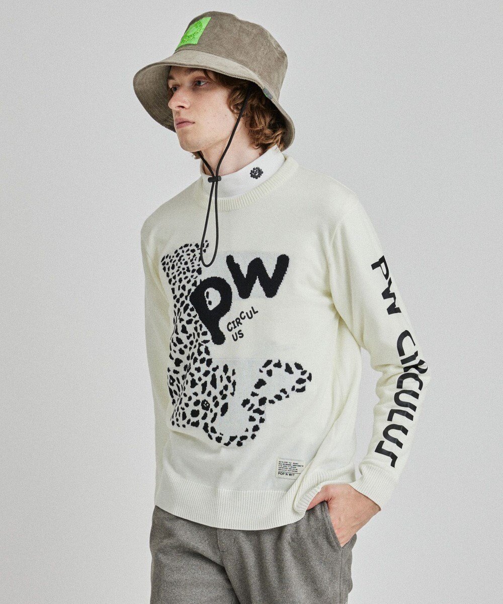 【ピーダブリュサーキュラス/PW CIRCULUS / MEN】の【MEN】LEOPARD ジャガードニット インテリア・キッズ・メンズ・レディースファッション・服の通販 founy(ファニー) 　ファッション　Fashion　メンズファッション　Fashion for Men　トップス・カットソー　Cut & Sew Tops　ニット・セーター / 定番トップス　Knit Tops & Sweaters　アクリル　Acrylic Material　サングラス　Sunglasses, Shades　ストレッチ　Stretch, Stretchy Fabric　セーター　Sweater, Knitwear　フロント　Front, Front Design　モチーフ　Motif, Design Theme　モックネック　Mock Neck, Short Turtleneck　冬　Winter / This Winter　A/W・秋冬　Autumn/Winter　2024年　2024　ゴルフ　Golf　2024-2025秋冬・A/W　Autumn/Winter 2024–25 AW24–25　ホワイト系|ID: prp329100004705804 ipo3291000000033985260