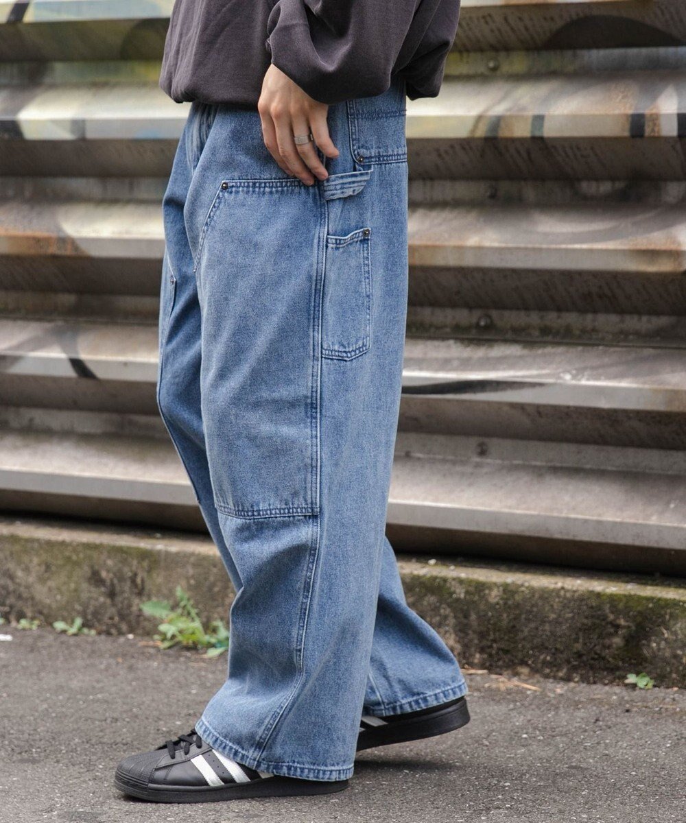 【ウィゴー/WEGO / MEN】のワーカーズダブルニーパンツ インテリア・キッズ・メンズ・レディースファッション・服の通販 founy(ファニー) 　ファッション　Fashion　メンズファッション　Fashion for Men　ボトムス　Bottoms　春　Spring　秋　Autumn　グラフィック　Graphic, Graphic Design　今季　This Season, Current Season　スウェット / スエット　Sweatshirt, Sweatwear　スマホ　Smartphone, Mobile Device　トレンド　Trend, Trending Now　ビッグ　Big, Oversized　リラックス　Relax, Relaxed Fit　ワイド　Wide, Wide Fit　A/W・秋冬　Autumn/Winter　おすすめ　Recommended / Our Picks　夏　Summer　デニム淡加工色|ID: prp329100004705811 ipo3291000000034495627