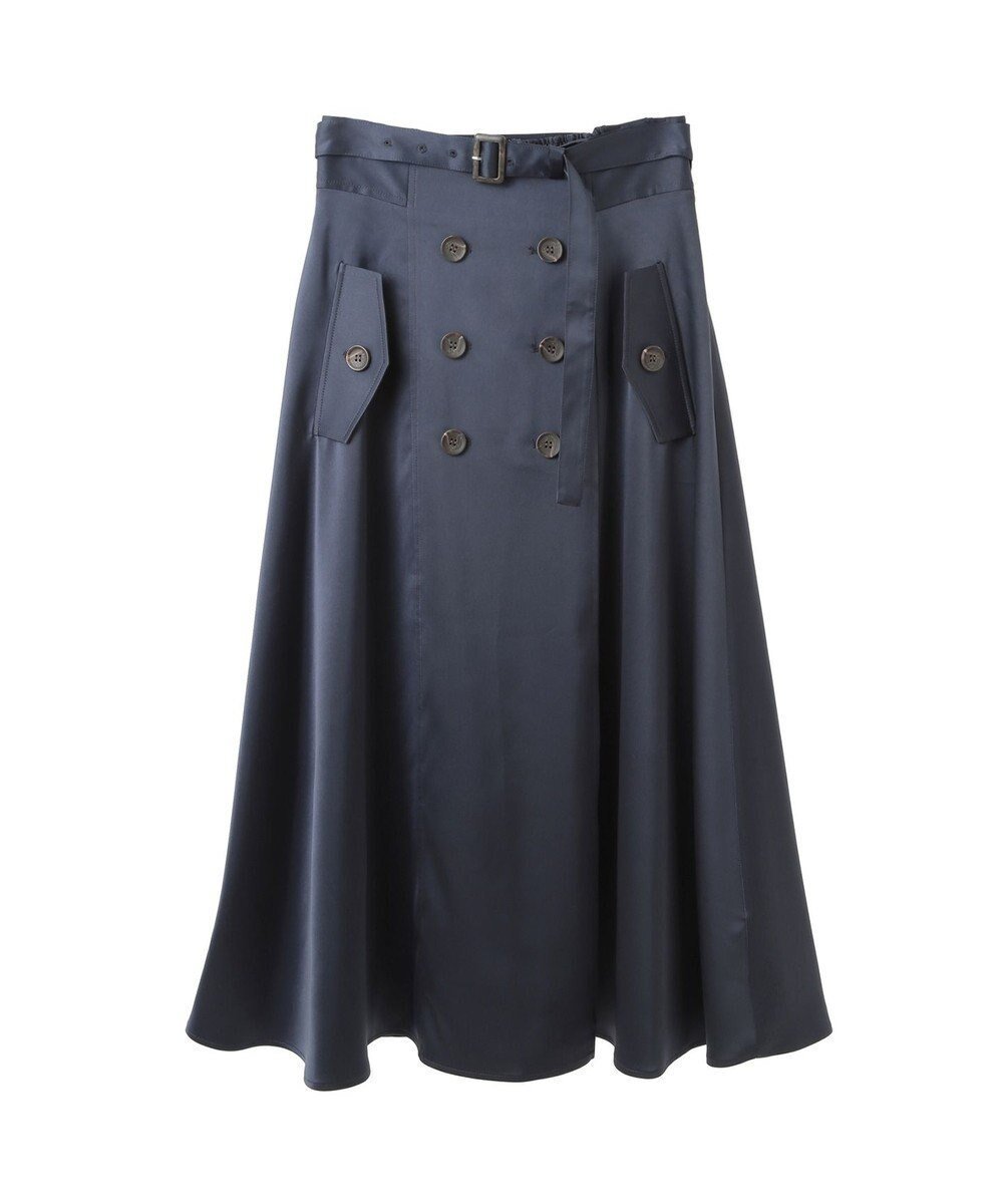 【イェッカ ヴェッカ/YECCA VECCA】のトレンチデザインサテンスカート インテリア・キッズ・メンズ・レディースファッション・服の通販 founy(ファニー) 　ファッション　Fashion　レディースファッション　Fashion for Women　スカート　Skirts　とろみ　Fluid, Flowy Fabric　エレガント 上品　Elegant　サテン　Satin, Glossy Fabric　トレンチ　Trench, Trench Coat　トレンド　Trend, Trending Now　ドレープ　Drape, Draping Fabric　フレア　Flare, Flared　ポケット　Pocket, Pocket Detail　ラップ　Wrap, Wrap Design　A/W・秋冬　Autumn/Winter　Navy|ID: prp329100004705831 ipo3291000000033985348