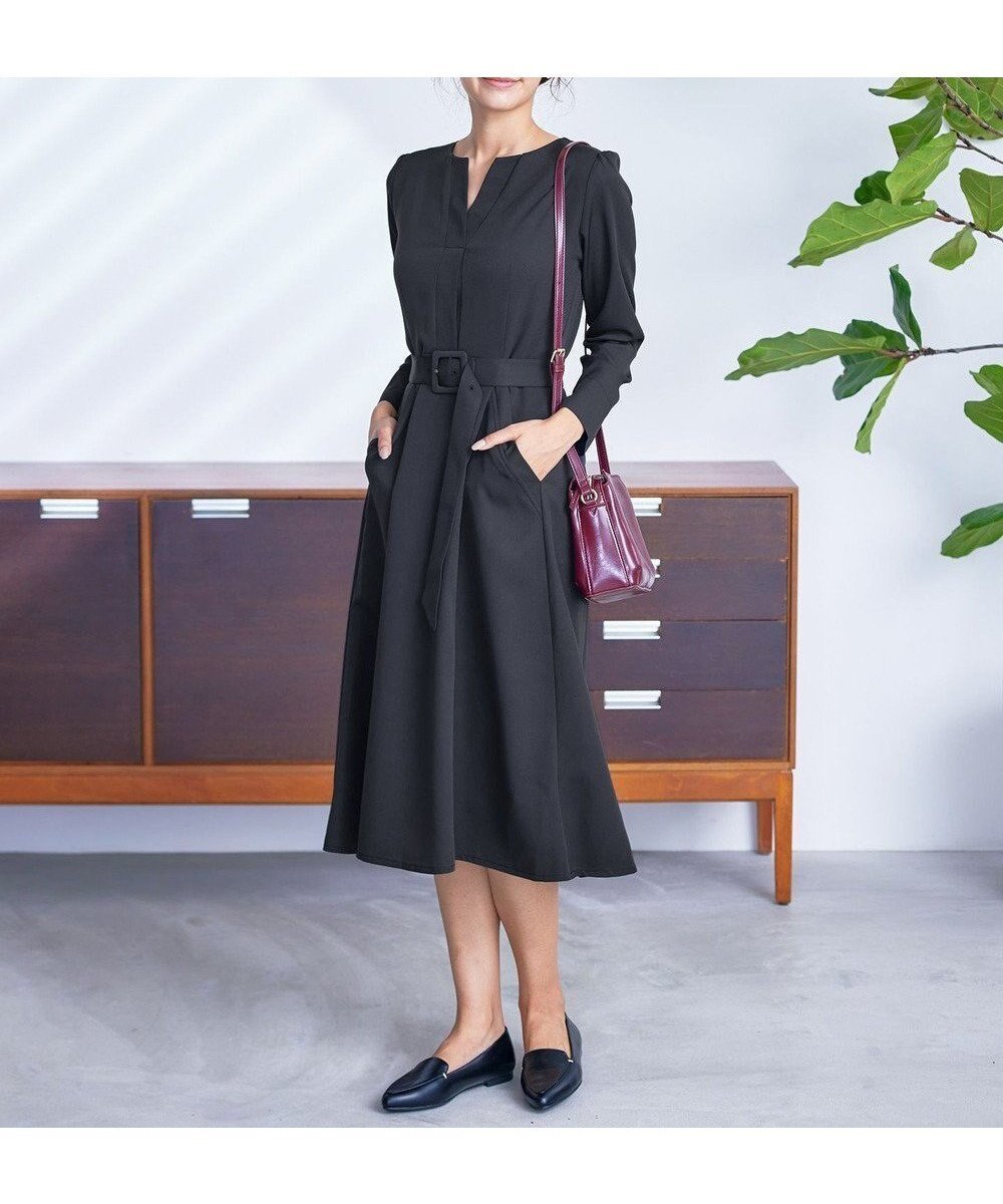 【ティアクラッセ/Tiaclasse】の【洗える】ベルト付キーネックポケットワンピース 人気、トレンドファッション・服の通販 founy(ファニー) 　ファッション　Fashion　レディースファッション　Fashion for Women　ワンピース　Dresses　ベルト&ウエストマーク　Belts & Waist Accessories　チュニック　Tunic, Long Top　フレア　Flare, Flared　ポケット　Pocket, Pocket Detail　エレガント 上品　Elegant　再入荷　Restock / Back in Stock　新作・新入荷　New Arrivals / New In　洗える　Machine Washable　A/W・秋冬　Autumn/Winter　 other-1|ID: prp329100004705858 ipo3291000000034992229