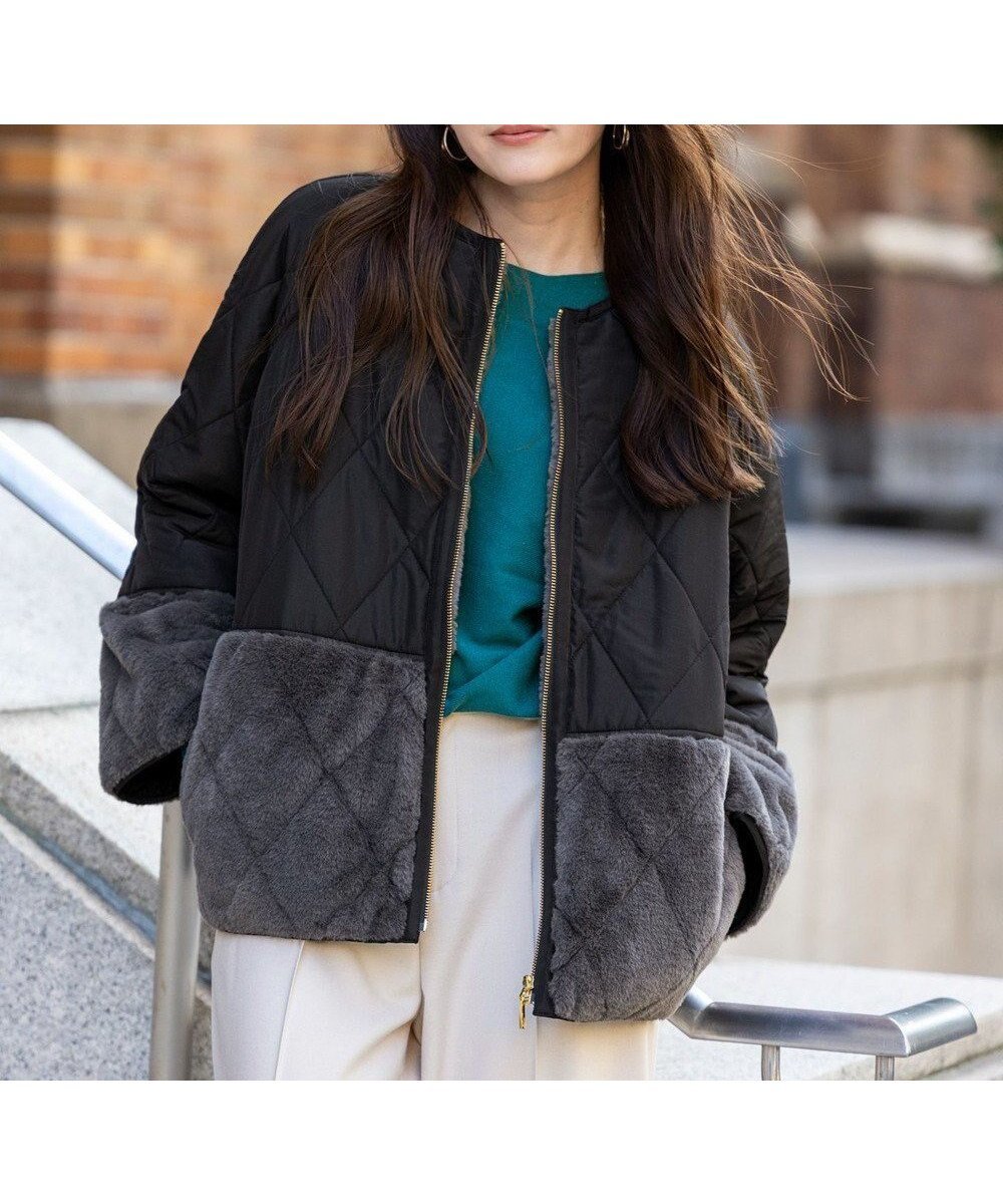 【エニィ スィス/any SiS】のフェイクファーコンビキルティング アウター インテリア・キッズ・メンズ・レディースファッション・服の通販 founy(ファニー) 　ファッション　Fashion　レディースファッション　Fashion for Women　アウター　Coat / Outerwear Collection　レディースジャケット・軽アウター　Jackets　キルティング　Quilted, Quilting　キルト　Quilt, Quilted Fabric　ジャケット　Jacket, Outerwear　スリーブ　Sleeve, Long Sleeve / Short Sleeve　タフタ　Taffeta, Structured Fabric　トリミング　Trimming, Decorative Edge　フェイクファー　Faux Fur, Imitation Fur　フレア　Flare, Flared　ボトム　Bottoms, Lower Wear　ポケット　Pocket, Pocket Detail　ワイド　Wide, Wide Fit　おすすめ　Recommended / Our Picks　エレガント 上品　Elegant　新作・新入荷　New Arrivals / New In　ブラック|ID: prp329100004705877 ipo3291000000035629015