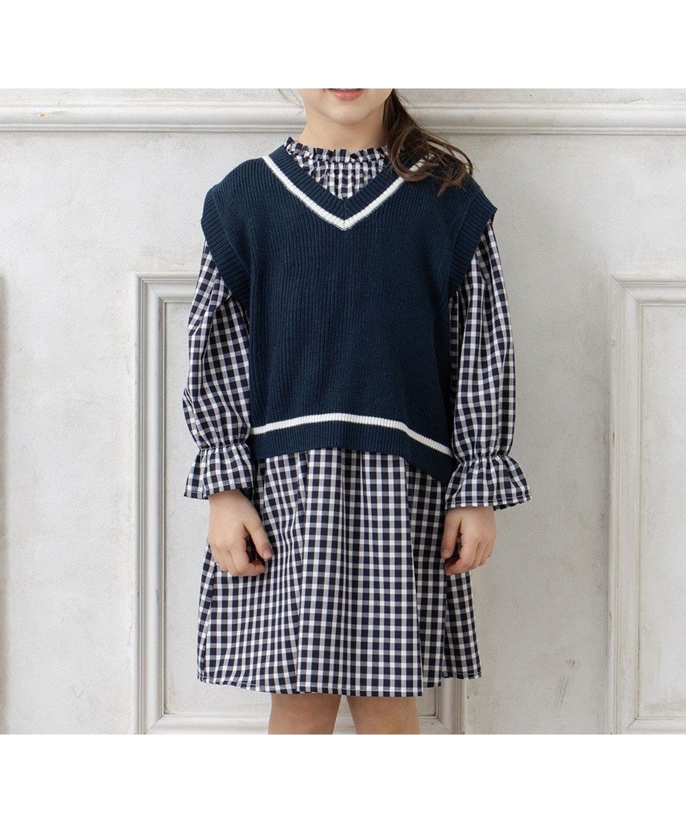 【エニィ/ANY / KIDS】のニットベスト × ワンピース セット インテリア・キッズ・メンズ・レディースファッション・服の通販 founy(ファニー) 　ファッション　Fashion　キッズファッション　Fashion for Kids　ワンピース　Dresses　ベスト　Vest, Waistcoat　ポケット　Pocket, Pocket Detail　夏　Summer　春　Spring　S/S・春夏　SS, Spring/Summer, Warm Season　ネイビー×ギンガム|ID: prp329100004706834 ipo3291000000033995316
