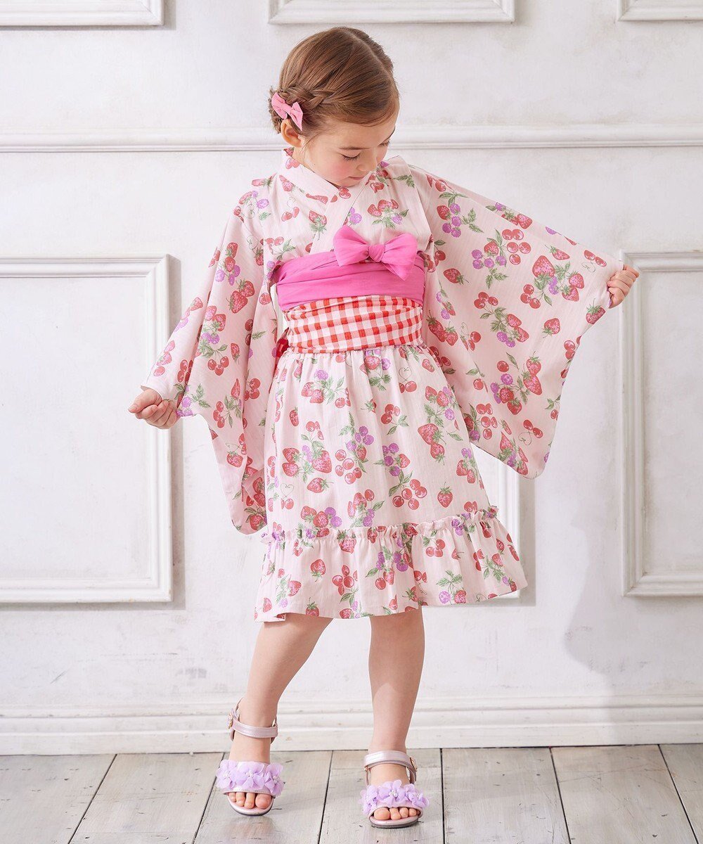 【エニィ/ANY / KIDS】のショート丈 浴衣 セット インテリア・キッズ・メンズ・レディースファッション・服の通販 founy(ファニー) 　ファッション　Fashion　キッズファッション　Fashion for Kids　おすすめ　Recommended / Our Picks　ショート　Short, Short Length　セパレート　Separate, Two-Piece　ドレス　Dress, One-Piece　フリル　Frill, Ruffle　ロング　Long, Long-Length　夏　Summer　春　Spring　S/S・春夏　SS, Spring/Summer, Warm Season　楽ちん　Easy Fit, Comfortable　水着　Swimsuit, Swimwear　ピンク×イチゴ|ID: prp329100004706848 ipo3291000000033995357