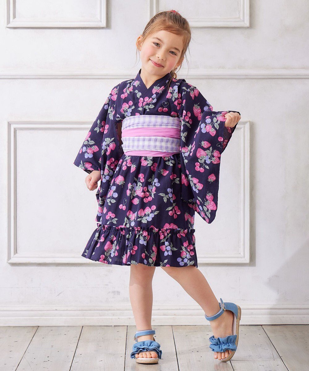 【エニィ/ANY / KIDS】のショート丈 浴衣 セット インテリア・キッズ・メンズ・レディースファッション・服の通販 founy(ファニー) 　ファッション　Fashion　キッズファッション　Fashion for Kids　おすすめ　Recommended / Our Picks　ショート　Short, Short Length　セパレート　Separate, Two-Piece　ドレス　Dress, One-Piece　フリル　Frill, Ruffle　ロング　Long, Long-Length　夏　Summer　春　Spring　S/S・春夏　SS, Spring/Summer, Warm Season　楽ちん　Easy Fit, Comfortable　水着　Swimsuit, Swimwear　ネイビー×イチゴ|ID: prp329100004706848 ipo3291000000033995358