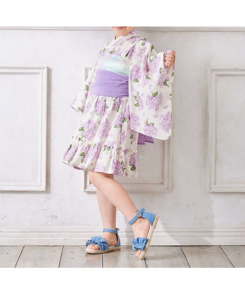 【エニィ/ANY / KIDS】のショート丈 浴衣 セット インテリア・キッズ・メンズ・レディースファッション・服の通販 founy(ファニー) 　ファッション　Fashion　キッズファッション　Fashion for Kids　おすすめ　Recommended / Our Picks　ショート　Short, Short Length　セパレート　Separate, Two-Piece　ドレス　Dress, One-Piece　フリル　Frill, Ruffle　ロング　Long, Long-Length　夏　Summer　春　Spring　S/S・春夏　SS, Spring/Summer, Warm Season　楽ちん　Easy Fit, Comfortable　水着　Swimsuit, Swimwear　オフホワイト×アジサイ|ID: prp329100004706848 ipo3291000000033995359