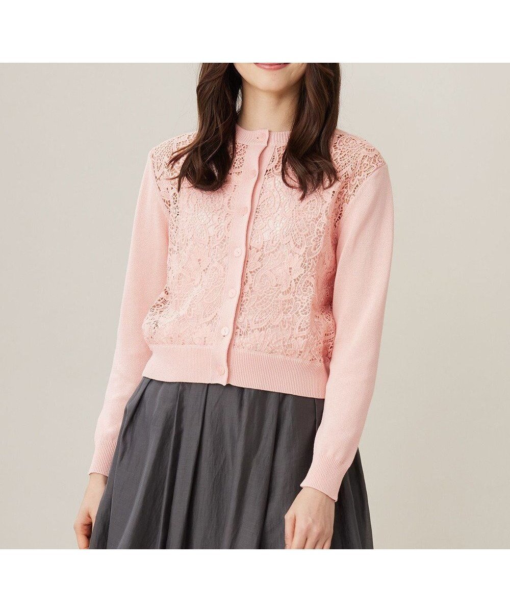 【自由区/JIYU-KU】の【洗える】レースコンビニット カーディガン インテリア・キッズ・メンズ・レディースファッション・服の通販 founy(ファニー) 　ファッション　Fashion　レディースファッション　Fashion for Women　トップス・カットソー　Cut & Sew Tops　ニット　Knit Tops & Sweaters　カーディガン・羽織り　Layered Style Cardigans　カーディガン　Cardigan, Knitwear　コンパクト　Compact, Small Size　コーティング　Coating, Coated Finish　バランス　Balance, Style Balance　フォルム　Silhouette, Form　フレア　Flare, Flared　フロント　Front, Front Design　レース　Lace, Lace Fabric　ワイド　Wide, Wide Fit　夏　Summer　春　Spring　S/S・春夏　SS, Spring/Summer, Warm Season　洗える　Machine Washable　ライトピンク|ID: prp329100004706909 ipo3291000000035192054