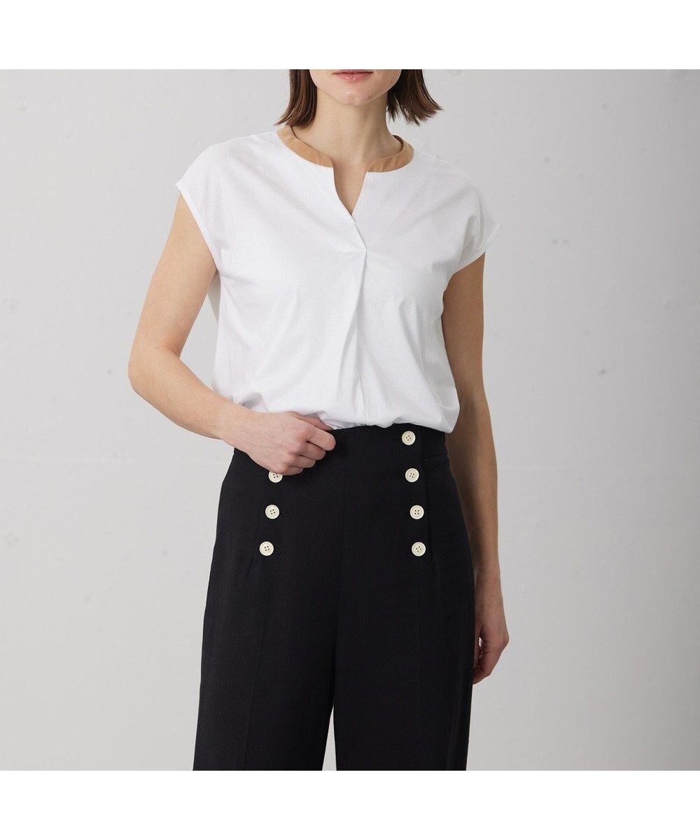 【ベイジ,/BEIGE,】の【WEB限定】AUBIN / バイカラートップス インテリア・キッズ・メンズ・レディースファッション・服の通販 founy(ファニー) 　ファッション　Fashion　レディースファッション　Fashion for Women　トップス・カットソー　Cut & Sew Tops　シャツ・ブラウス・オフィスカジュアル　Elegant Blouses & Button-Ups　ロングTシャツ・Tシャツ　Longline T-Shirts & Tees　カットソー・ベーシックTシャツ　Cut-and-Sewn Tops / Stretch Tees & Basics　カットソー　Cut and Sewn Top　夏　Summer　春　Spring　S/S・春夏　SS, Spring/Summer, Warm Season　White × Camel|ID: prp329100004706968 ipo3291000000034544729