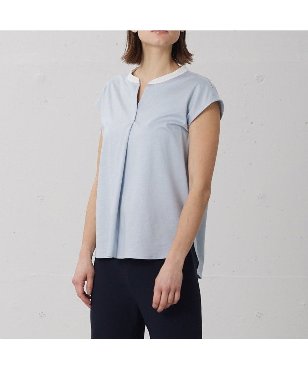 【ベイジ,/BEIGE,】の【WEB限定】AUBIN / バイカラートップス インテリア・キッズ・メンズ・レディースファッション・服の通販 founy(ファニー) 　ファッション　Fashion　レディースファッション　Fashion for Women　トップス・カットソー　Cut & Sew Tops　シャツ・ブラウス・オフィスカジュアル　Elegant Blouses & Button-Ups　ロングTシャツ・Tシャツ　Longline T-Shirts & Tees　カットソー・ベーシックTシャツ　Cut-and-Sewn Tops / Stretch Tees & Basics　カットソー　Cut and Sewn Top　夏　Summer　春　Spring　S/S・春夏　SS, Spring/Summer, Warm Season　Sax × White|ID: prp329100004706968 ipo3291000000034544730