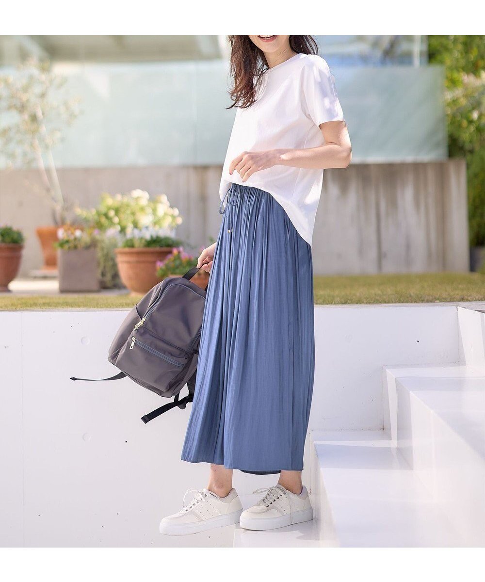 【エニー/ANY】の【ウエストゴム】リラックススカーチョ インテリア・キッズ・メンズ・レディースファッション・服の通販 founy(ファニー) 　ファッション　Fashion　レディースファッション　Fashion for Women　パンツ　Pants & Trousers　サテン　Satin, Glossy Fabric　ドレープ　Drape, Draping Fabric　リラックス　Relax, Relaxed Fit　ワイド　Wide, Wide Fit　夏　Summer　春　Spring　S/S・春夏　SS, Spring/Summer, Warm Season　ブルー|ID: prp329100004707013 ipo3291000000035165500