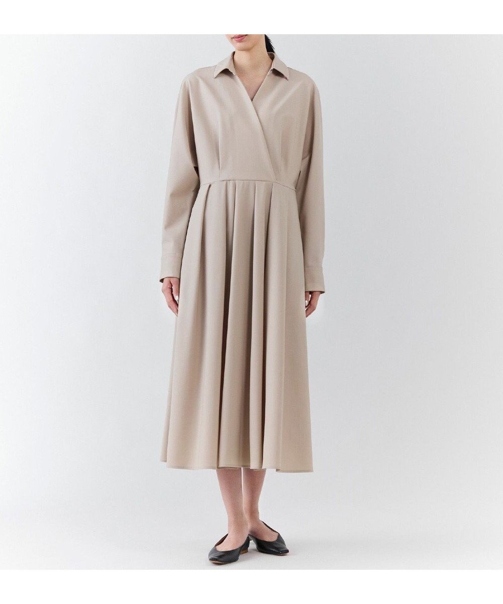 【23区/NIJYUSANKU】の【エステータ】ウールトロドライストレッチ カシュクールシャツ ワンピース インテリア・キッズ・メンズ・レディースファッション・服の通販 founy(ファニー) 　ファッション　Fashion　レディースファッション　Fashion for Women　ワンピース　Dresses　シャツワンピース / 1枚で着映えコーデ　Shirt Dresses　ジャケット　Jacket, Outerwear　ストレッチ　Stretch, Stretchy Fabric　スーツ　Suit, Formalwear　ドッキング　Docking, Mixed Material　フィット　Fit, Slim Fit　フレア　Flare, Flared　A/W・秋冬　Autumn/Winter　冬　Winter / This Winter　ベージュ|ID: prp329100004707052 ipo3291000000034080987