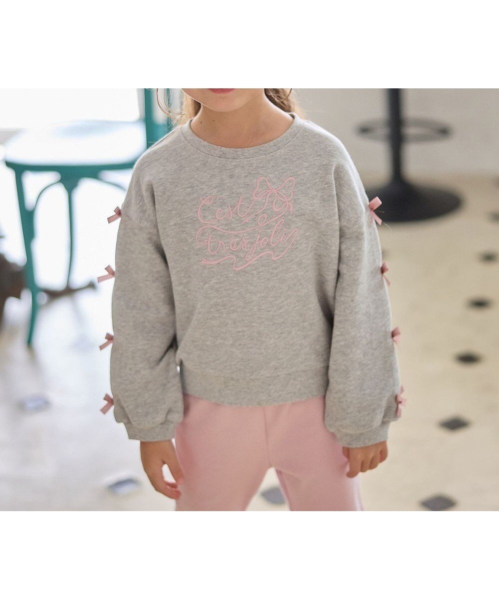 【エニィ/ANY / KIDS】の袖リボン トレーナー インテリア・キッズ・メンズ・レディースファッション・服の通販 founy(ファニー) 　ファッション　Fashion　キッズファッション　Fashion for Kids　トップス・カットソー　Cut & Sew Tops　秋　Autumn　ガーリー　Girly, Feminine Style　スウェット / スエット　Sweatshirt, Sweatwear　トレーナー　Sweatshirt, Trainer　ポケット　Pocket, Pocket Detail　リボン　Ribbon, Bow　冬　Winter / This Winter　A/W・秋冬　Autumn/Winter　おすすめ　Recommended / Our Picks　グレー|ID: prp329100004708056 ipo3291000000034005443