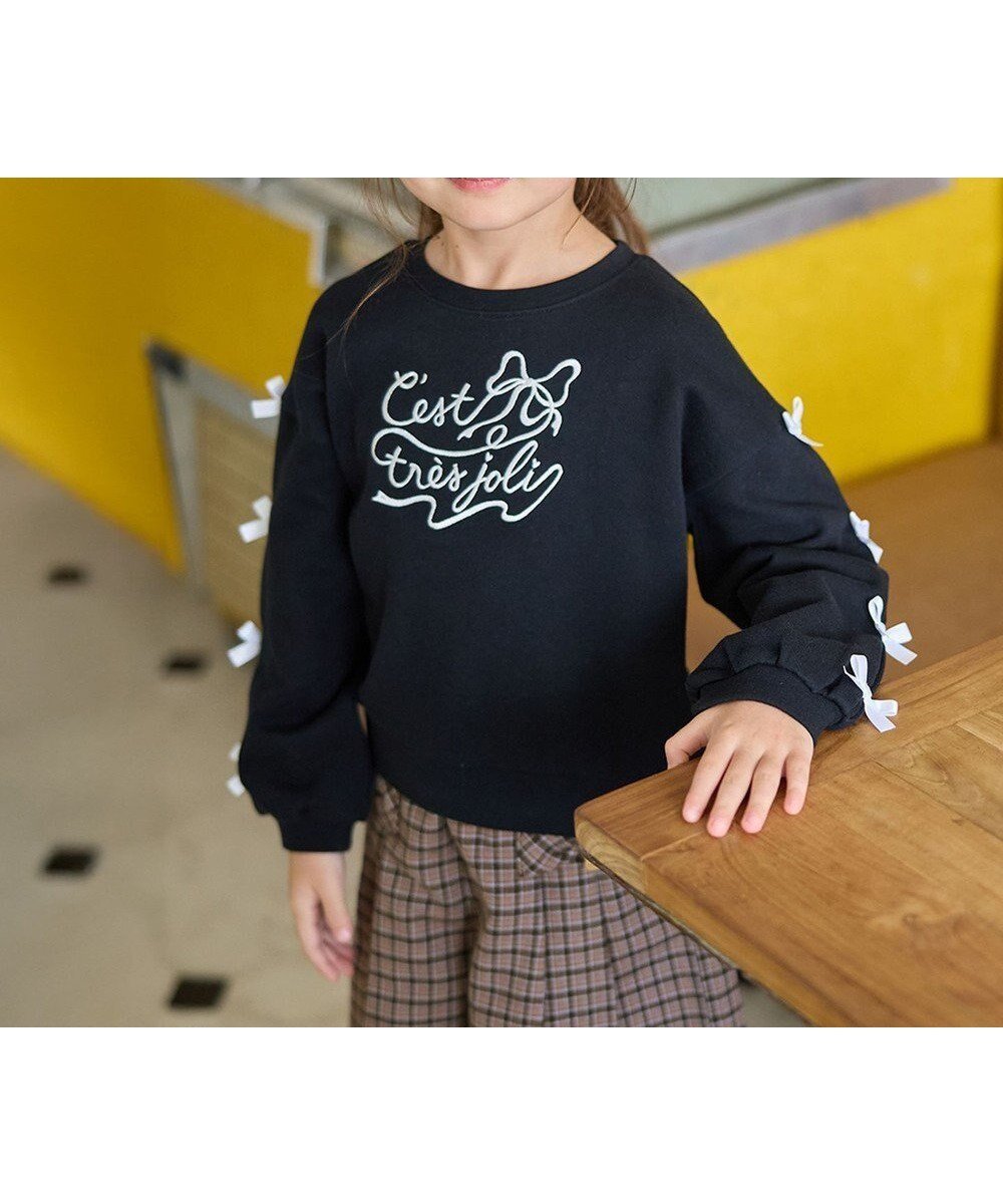【エニィ/ANY / KIDS】の袖リボン トレーナー インテリア・キッズ・メンズ・レディースファッション・服の通販 founy(ファニー) 　ファッション　Fashion　キッズファッション　Fashion for Kids　トップス・カットソー　Cut & Sew Tops　秋　Autumn　ガーリー　Girly, Feminine Style　スウェット / スエット　Sweatshirt, Sweatwear　トレーナー　Sweatshirt, Trainer　ポケット　Pocket, Pocket Detail　リボン　Ribbon, Bow　冬　Winter / This Winter　A/W・秋冬　Autumn/Winter　おすすめ　Recommended / Our Picks　ブラック|ID: prp329100004708056 ipo3291000000034005444