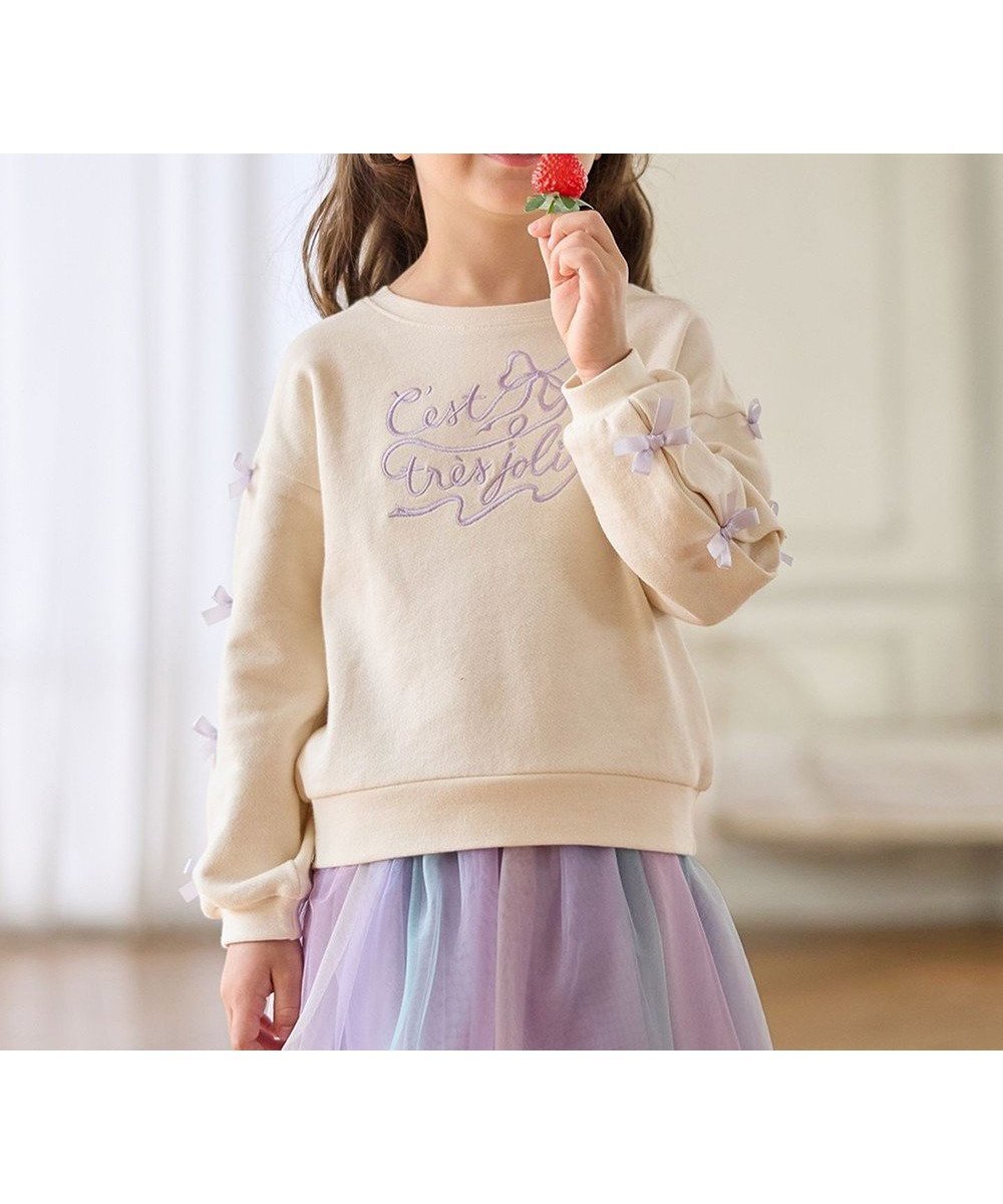 【エニィ/ANY / KIDS】の袖リボン トレーナー インテリア・キッズ・メンズ・レディースファッション・服の通販 founy(ファニー) 　ファッション　Fashion　キッズファッション　Fashion for Kids　トップス・カットソー　Cut & Sew Tops　秋　Autumn　ガーリー　Girly, Feminine Style　スウェット / スエット　Sweatshirt, Sweatwear　トレーナー　Sweatshirt, Trainer　ポケット　Pocket, Pocket Detail　リボン　Ribbon, Bow　冬　Winter / This Winter　A/W・秋冬　Autumn/Winter　おすすめ　Recommended / Our Picks　エクリュ|ID: prp329100004708056 ipo3291000000035473784