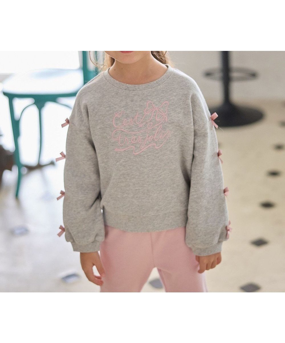 【エニィ/ANY / KIDS】の袖リボン トレーナー インテリア・キッズ・メンズ・レディースファッション・服の通販 founy(ファニー) 　ファッション　Fashion　キッズファッション　Fashion for Kids　トップス・カットソー　Cut & Sew Tops　秋　Autumn　ガーリー　Girly, Feminine Style　スウェット / スエット　Sweatshirt, Sweatwear　トレーナー　Sweatshirt, Trainer　ポケット　Pocket, Pocket Detail　リボン　Ribbon, Bow　冬　Winter / This Winter　A/W・秋冬　Autumn/Winter　おすすめ　Recommended / Our Picks　グレー|ID: prp329100004708056 ipo3291000000035473787