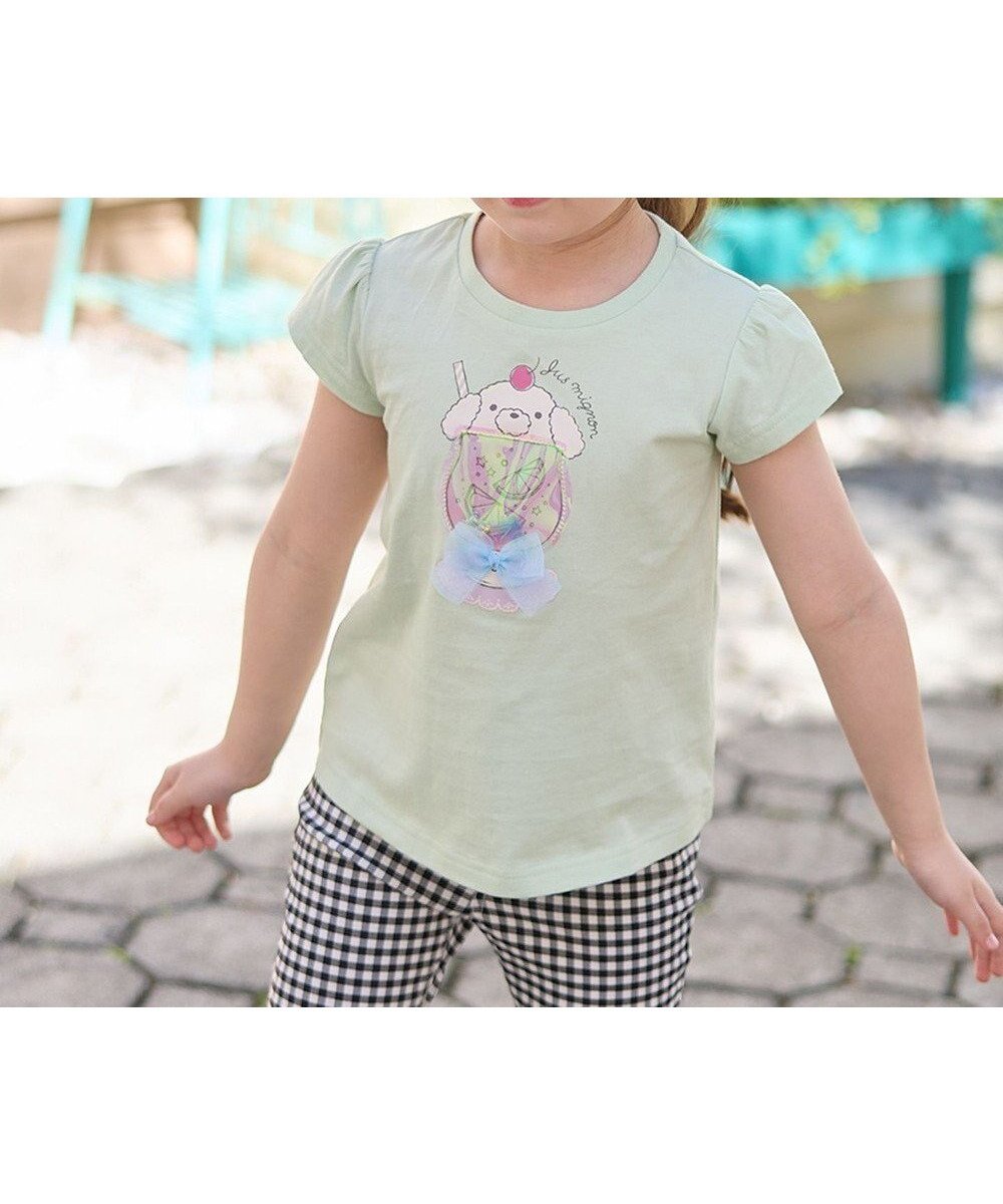 【エニィ/ANY / KIDS】のシャラシャラ ビーズ入り Tシャツ インテリア・キッズ・メンズ・レディースファッション・服の通販 founy(ファニー) 　ファッション　Fashion　キッズファッション　Fashion for Kids　トップス・カットソー　Cut & Sew Tops　アニマル　Animal Print　カットソー　Cut and Sewn Top　チュール　Tulip, Tulip Motif　ポケット　Pocket, Pocket Detail　リボン　Ribbon, Bow　半袖　Short Sleeve, Half Sleeve　夏　Summer　春　Spring　S/S・春夏　SS, Spring/Summer, Warm Season　ミント×イヌ|ID: prp329100004708063 ipo3291000000034005468