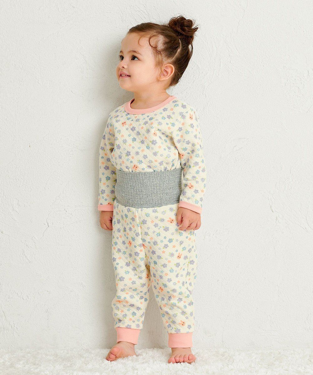 【ミキハウスホットビスケッツ/MIKI HOUSE HOT BISCUITS / KIDS】の【80-120cm】 あったかキルト素材 小花柄 腹巻き付き長袖パジャマ インテリア・キッズ・メンズ・レディースファッション・服の通販 founy(ファニー) ファッション Fashion キッズファッション Fashion for Kids キルト Quilt, Quilted Fabric パジャマ Pajamas, Sleepwear 長袖 Long Sleeve, Full Sleeve アイボリー|ID: prp329100004708068 ipo3291000000034674562
