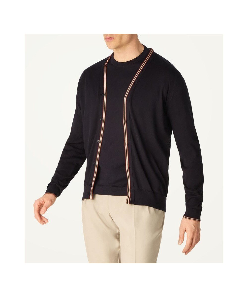 【ダックス/DAKS / MEN】のJohn Smedley for DAKS ハウスストライプカーディガン インテリア・キッズ・メンズ・レディースファッション・服の通販 founy(ファニー) 　ファッション　Fashion　メンズファッション　Fashion for Men　トップス・カットソー　Cut & Sew Tops　カーディガン / 羽織り　Cardigans　カーディガン　Cardigan, Knitwear　スタンダード　Standard, Basic　ストライプ　Stripe, Striped Pattern　フィット　Fit, Slim Fit　フロント　Front, Front Design　エレガント 上品　Elegant　夏　Summer　S/S・春夏　SS, Spring/Summer, Warm Season　A/W・秋冬　Autumn/Winter　ネイビー|ID: prp329100004708090 ipo3291000000034005540