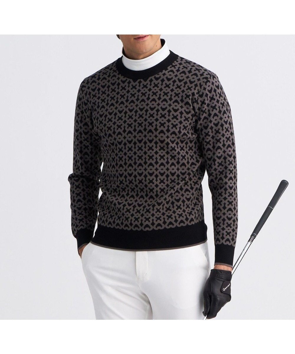 【23区 ゴルフ/23区GOLF / MEN】の【MEN】モノグラムジャガードニット インテリア・キッズ・メンズ・レディースファッション・服の通販 founy(ファニー) 　ファッション　Fashion　メンズファッション　Fashion for Men　トップス・カットソー　Cut & Sew Tops　ニット・セーター / 定番トップス　Knit Tops & Sweaters　ゴルフ　Golf　シンプル　Simple, Minimal　スタイリッシュ　Stylish, Fashionable　ストレッチ　Stretch, Stretchy Fabric　セーター　Sweater, Knitwear　モダン　Modern, Contemporary　モノトーン　Monotone, Black and White　エレガント 上品　Elegant　A/W・秋冬　Autumn/Winter　ブラック系5|ID: prp329100004708125 ipo3291000000035841691