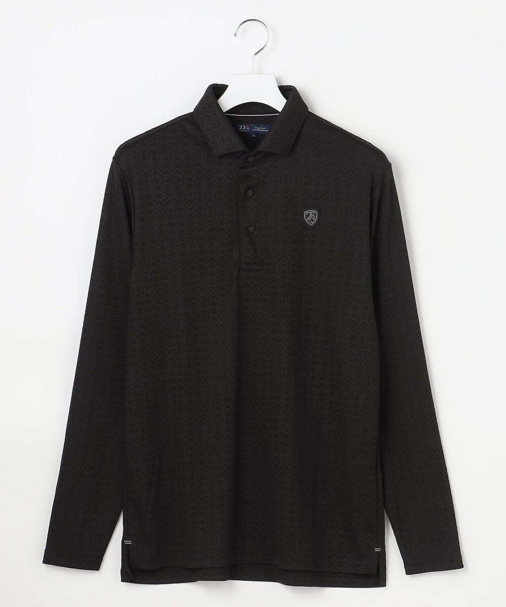 【23区 ゴルフ/23区GOLF / MEN】の【MEN】モノグラムジャガード長袖ポロシャツ 吸水速乾 UVカット インテリア・キッズ・メンズ・レディースファッション・服の通販 founy(ファニー) 　ファッション　Fashion　メンズファッション　Fashion for Men　トップス・カットソー　Cut & Sew Tops　メンズシャツ　Shirts　ポロシャツ / きれいめカジュアルスタイル　Polo Shirts　インナー　Innerwear　コンパクト　Compact, Small Size　吸水　Absorbent, Quick-Dry　シンプル　Simple, Minimal　ストレッチ　Stretch, Stretchy Fabric　スリム　Slim, Slim Fit　長袖　Long Sleeve, Full Sleeve　パターン　Pattern, Design Print　ポロシャツ　Polo Shirt, Collared Tee　ラウンド　Round, Round Neck　A/W・秋冬　Autumn/Winter　エレガント 上品　Elegant　ゴルフ　Golf　2025年　2025　2025春夏・S/S　Spring/Summer 2025 SS25　ブラック系|ID: prp329100004708126 ipo3291000000034005664