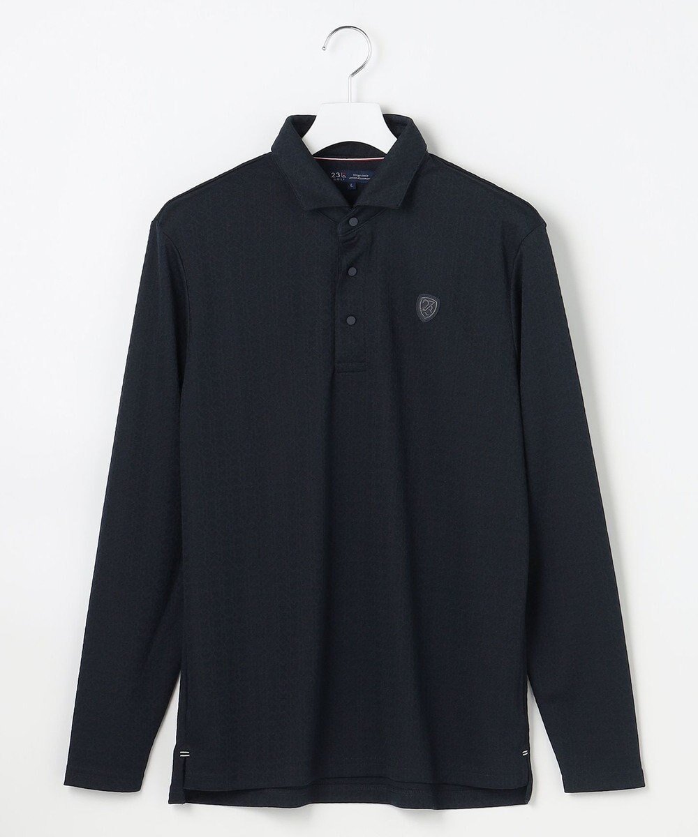【23区 ゴルフ/23区GOLF / MEN】の【MEN】モノグラムジャガード長袖ポロシャツ 吸水速乾 UVカット インテリア・キッズ・メンズ・レディースファッション・服の通販 founy(ファニー) 　ファッション　Fashion　メンズファッション　Fashion for Men　トップス・カットソー　Cut & Sew Tops　メンズシャツ　Shirts　ポロシャツ / きれいめカジュアルスタイル　Polo Shirts　インナー　Innerwear　コンパクト　Compact, Small Size　吸水　Absorbent, Quick-Dry　シンプル　Simple, Minimal　ストレッチ　Stretch, Stretchy Fabric　スリム　Slim, Slim Fit　長袖　Long Sleeve, Full Sleeve　パターン　Pattern, Design Print　ポロシャツ　Polo Shirt, Collared Tee　ラウンド　Round, Round Neck　A/W・秋冬　Autumn/Winter　エレガント 上品　Elegant　ゴルフ　Golf　2025年　2025　2025春夏・S/S　Spring/Summer 2025 SS25　ネイビー系|ID: prp329100004708126 ipo3291000000034005666