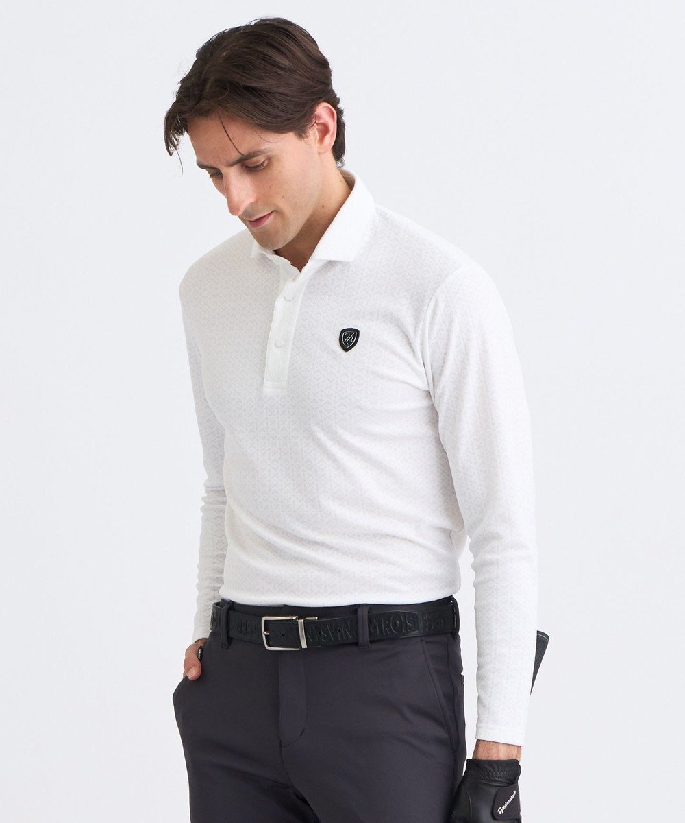 【23区 ゴルフ/23区GOLF / MEN】の【MEN】モノグラムジャガード長袖ポロシャツ インテリア・キッズ・メンズ・レディースファッション・服の通販 founy(ファニー) 　ファッション　Fashion　メンズファッション　Fashion for Men　トップス・カットソー　Cut & Sew Tops　メンズシャツ　Shirts　ポロシャツ / きれいめカジュアルスタイル　Polo Shirts　インナー　Innerwear　コンパクト　Compact, Small Size　シンプル　Simple, Minimal　ストレッチ　Stretch, Stretchy Fabric　スリム　Slim, Slim Fit　長袖　Long Sleeve, Full Sleeve　パターン　Pattern, Design Print　ポロシャツ　Polo Shirt, Collared Tee　ラウンド　Round, Round Neck　A/W・秋冬　Autumn/Winter　エレガント 上品　Elegant　ゴルフ　Golf　2025年　2025　2025春夏・S/S　Spring/Summer 2025 SS25　ホワイト系|ID: prp329100004708126 ipo3291000000035767237
