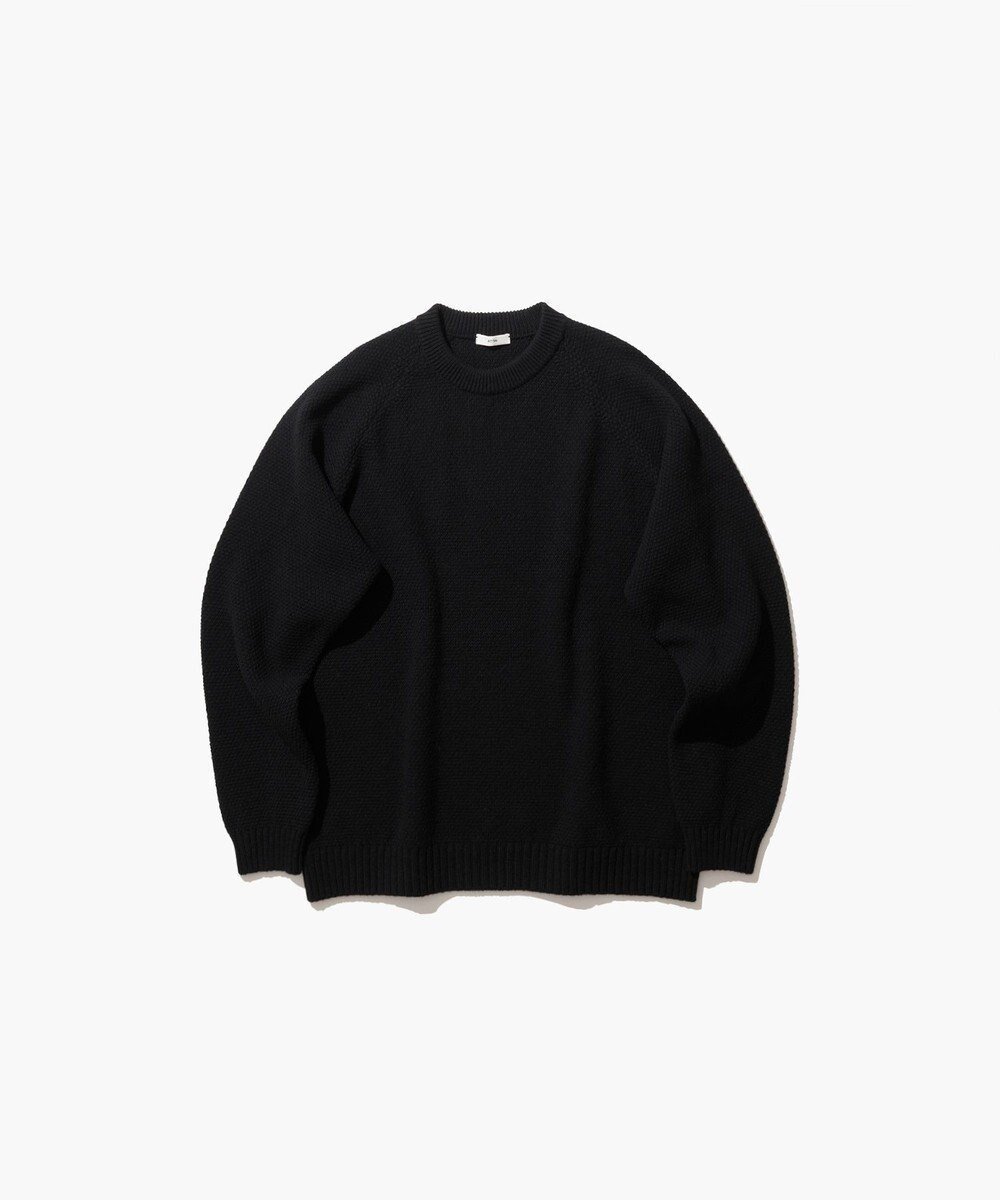 【エイトン/ATON】のLAMBS WOOL クルーネックセーター - UNISEX インテリア・キッズ・メンズ・レディースファッション・服の通販 founy(ファニー) 　ファッション　Fashion　レディースファッション　Fashion for Women　トップス・カットソー　Cut & Sew Tops　ニット　Knit Tops & Sweaters　新作・新入荷　New Arrivals / New In　ユニセックス　Unisex, Genderless　カットソー　Cut and Sewn Top　スリーブ　Sleeve, Long Sleeve / Short Sleeve　セーター　Sweater, Knitwear　リラックス　Relax, Relaxed Fit　A/W・秋冬　Autumn/Winter　鹿の子　Piqué, Kanoko Fabric　BLACK|ID: prp329100004708138 ipo3291000000034005715