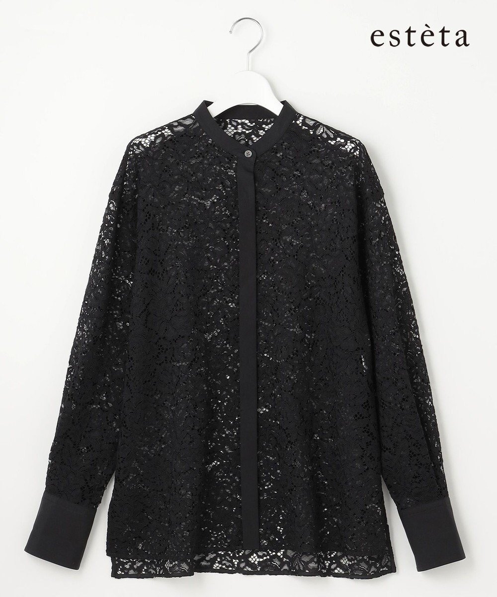 【23区/NIJYUSANKU】の【エステータ】コードレース シャツ インテリア・キッズ・メンズ・レディースファッション・服の通販 founy(ファニー) 　ファッション　Fashion　レディースファッション　Fashion for Women　トップス・カットソー　Cut & Sew Tops　シャツ・ブラウス・オフィスカジュアル　Elegant Blouses & Button-Ups　おすすめ　Recommended / Our Picks　エレガント 上品　Elegant　カフス　Cuff Design　セットアップ　Set-Up, Coordinated Outfit　フラワー　Flower, Floral　モチーフ　Motif, Design Theme　ラッセル　Raschel, Raschel Lace　レース　Lace, Lace Fabric　夏　Summer　春　Spring　S/S・春夏　SS, Spring/Summer, Warm Season　長袖　Long Sleeve, Full Sleeve　ブラック系|ID: prp329100004708222 ipo3291000000034981475