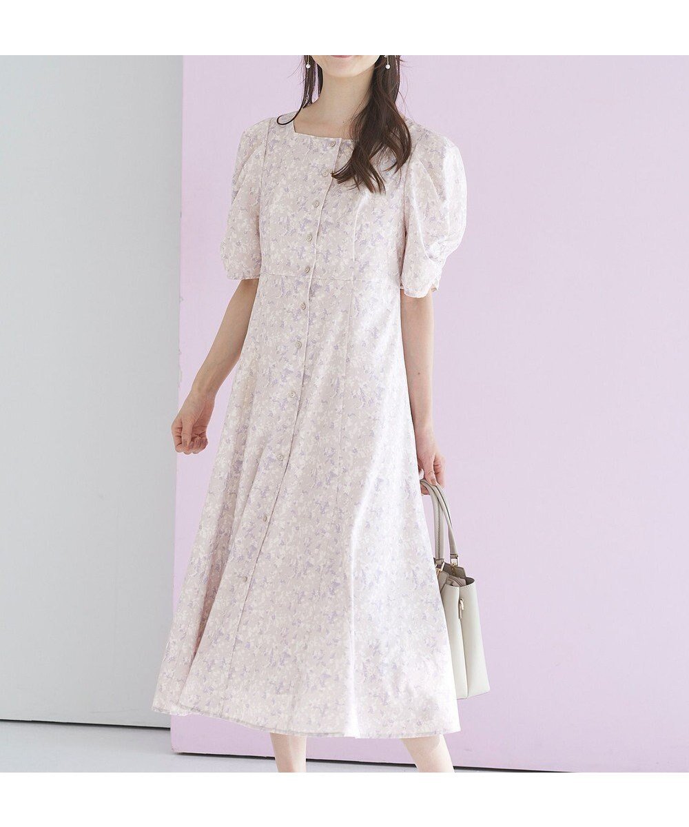 【エニィ スィス/any SiS】の【洗える】ファジープリント ワンピース インテリア・キッズ・メンズ・レディースファッション・服の通販 founy(ファニー) 　ファッション　Fashion　レディースファッション　Fashion for Women　ワンピース　Dresses　シャーリング　Shirring, Ruched　スクエア　Square, Square Shape　ストレッチ　Stretch, Stretchy Fabric　デコルテ　Décolleté, Neckline　バランス　Balance, Style Balance　フェイク　Faux, Fake　プリント　Print, Printed Pattern　マーメイド　Mermaid, Fishtail Silhouette　夏　Summer　春　Spring　S/S・春夏　SS, Spring/Summer, Warm Season　楽ちん　Easy Fit, Comfortable　洗える　Machine Washable　ベージュ系|ID: prp329100004708239 ipo3291000000034411113