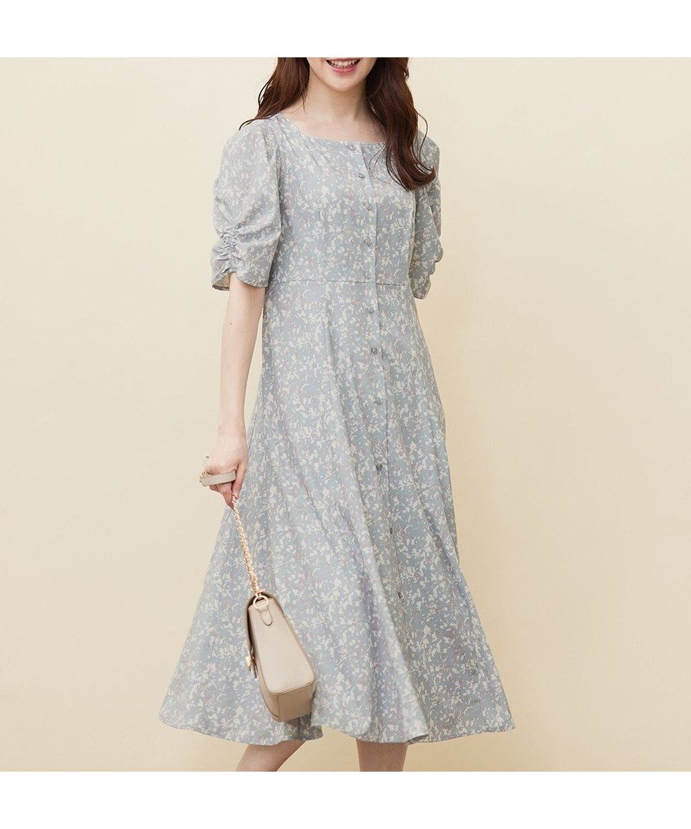 【エニィ スィス/any SiS】の【洗える】ファジープリント ワンピース インテリア・キッズ・メンズ・レディースファッション・服の通販 founy(ファニー) 　ファッション　Fashion　レディースファッション　Fashion for Women　ワンピース　Dresses　シャーリング　Shirring, Ruched　スクエア　Square, Square Shape　ストレッチ　Stretch, Stretchy Fabric　デコルテ　Décolleté, Neckline　バランス　Balance, Style Balance　フェイク　Faux, Fake　プリント　Print, Printed Pattern　マーメイド　Mermaid, Fishtail Silhouette　夏　Summer　春　Spring　S/S・春夏　SS, Spring/Summer, Warm Season　楽ちん　Easy Fit, Comfortable　洗える　Machine Washable　ミント系|ID: prp329100004708239 ipo3291000000034411114