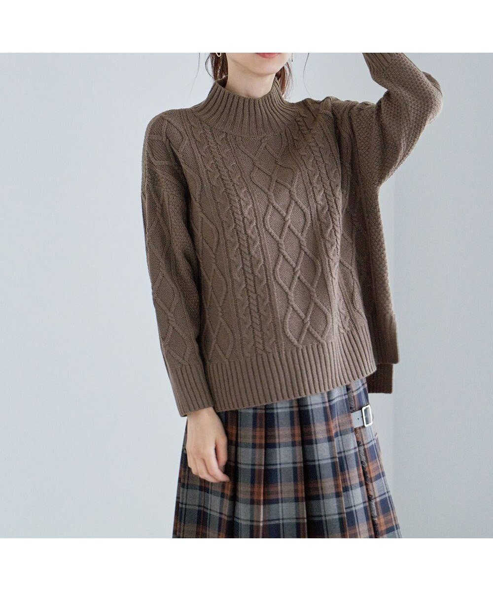 【エニー/ANY】の【6色展開】ソフトアクリルハイネックケーブルニット インテリア・キッズ・メンズ・レディースファッション・服の通販 founy(ファニー) ファッション Fashion レディースファッション Fashion for Women トップス・カットソー Cut & Sew Tops ニット Knit Tops & Sweaters おすすめ Recommended / Our Picks アクリル Acrylic Material コンビ Combo, Combination Style スリット Slit, Slit Detail セーター Sweater, Knitwear ハイネック High Neck, Mock Neck A/W・秋冬 Autumn/Winter 鹿の子 Piqué, Kanoko Fabric ブラウン|ID: prp329100004708246 ipo3291000000034366095