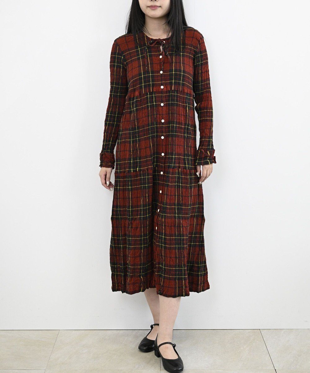 【クレプリツモリチサト/creperie tsumori chisato】のcreperie LONG SLEEVES ONE PIECE -TARTAN CHECK インテリア・キッズ・メンズ・レディースファッション・服の通販 founy(ファニー) 　ファッション　Fashion　レディースファッション　Fashion for Women　ワンピース　Dresses　コレクション　Collection, Seasonal Line　フォルム　Silhouette, Form　フロント　Front, Front Design　ポケット　Pocket, Pocket Detail　羽織　Haori, Light Jacket　ロング　Long, Long-Length　A/W・秋冬　Autumn/Winter　S/S・春夏　SS, Spring/Summer, Warm Season　新作・新入荷　New Arrivals / New In　日本製　Made In Japan　夏　Summer　TARTAN RED|ID: prp329100004708251 ipo3291000000034059461