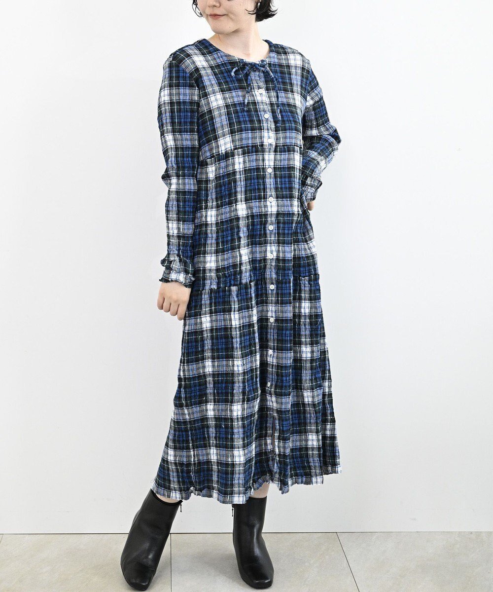 【クレプリツモリチサト/creperie tsumori chisato】のcreperie LONG SLEEVES ONE PIECE -TARTAN CHECK インテリア・キッズ・メンズ・レディースファッション・服の通販 founy(ファニー) 　ファッション　Fashion　レディースファッション　Fashion for Women　ワンピース　Dresses　コレクション　Collection, Seasonal Line　フォルム　Silhouette, Form　フロント　Front, Front Design　ポケット　Pocket, Pocket Detail　羽織　Haori, Light Jacket　ロング　Long, Long-Length　A/W・秋冬　Autumn/Winter　S/S・春夏　SS, Spring/Summer, Warm Season　新作・新入荷　New Arrivals / New In　日本製　Made In Japan　夏　Summer　TARTAN GREEN|ID: prp329100004708251 ipo3291000000034059462