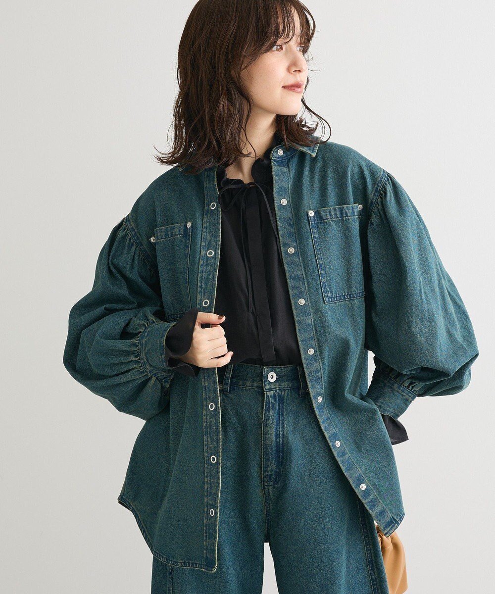 【グリーンパークス/Green Parks】の・SUGAR SPOON ボリュームスリーブデニムシ インテリア・キッズ・メンズ・レディースファッション・服の通販 founy(ファニー) ファッション Fashion レディースファッション Fashion for Women トップス・カットソー Cut & Sew Tops シャツ・ブラウス・オフィスカジュアル Elegant Blouses & Button-Ups ボリューム袖・フリルスリーブブラウス Voluminous & Ruffle Sleeves / Puffy Sleeve Tops ギャザー Gathered, Ruffled ボトム Bottoms, Lower Wear ポケット Pocket, Pocket Detail ヴィンテージ Vintage Style A/W・秋冬 Autumn/Winter Green|ID: prp329100004708271 ipo3291000000034006465
