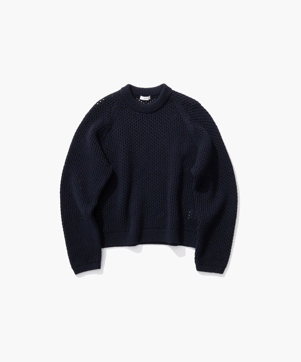 【エイトン/ATON】のWOOL CASHMERE ALPACA メッシュクルーネックセーター インテリア・キッズ・メンズ・レディースファッション・服の通販 founy(ファニー) 　ファッション　Fashion　レディースファッション　Fashion for Women　トップス・カットソー　Cut & Sew Tops　ニット　Knit Tops & Sweaters　新作・新入荷　New Arrivals / New In　カットソー　Cut and Sewn Top　カーディガン　Cardigan, Knitwear　スリーブ　Sleeve, Long Sleeve / Short Sleeve　セーター　Sweater, Knitwear　メッシュ　Mesh, Net Fabric　リラックス　Relax, Relaxed Fit　A/W・秋冬　Autumn/Winter　NAVY|ID: prp329100004708275 ipo3291000000034006483