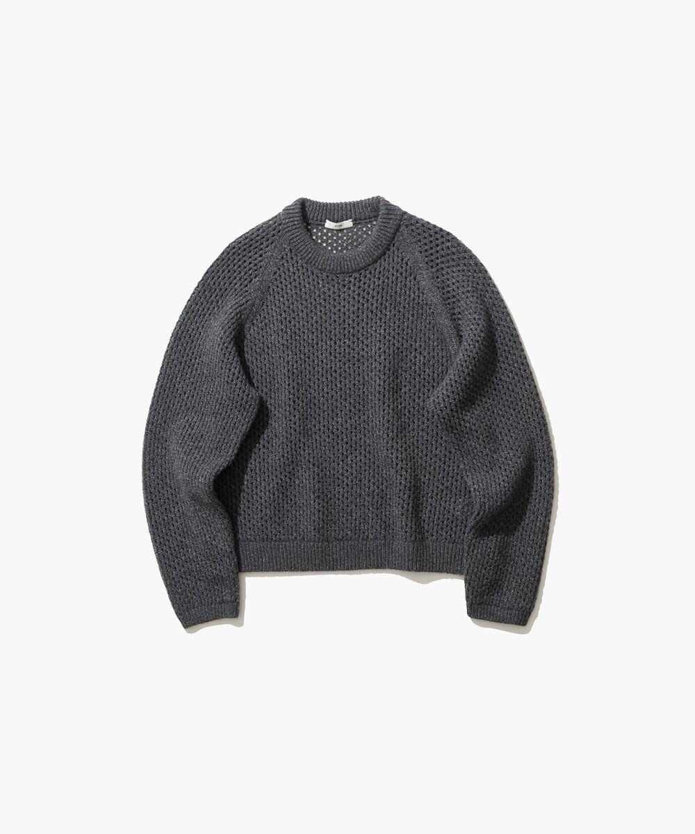 【エイトン/ATON】のWOOL CASHMERE ALPACA メッシュクルーネックセーター インテリア・キッズ・メンズ・レディースファッション・服の通販 founy(ファニー) 　ファッション　Fashion　レディースファッション　Fashion for Women　トップス・カットソー　Cut & Sew Tops　ニット　Knit Tops & Sweaters　新作・新入荷　New Arrivals / New In　カットソー　Cut and Sewn Top　カーディガン　Cardigan, Knitwear　スリーブ　Sleeve, Long Sleeve / Short Sleeve　セーター　Sweater, Knitwear　メッシュ　Mesh, Net Fabric　リラックス　Relax, Relaxed Fit　A/W・秋冬　Autumn/Winter　CHARCOAL GRAY|ID: prp329100004708275 ipo3291000000034006484