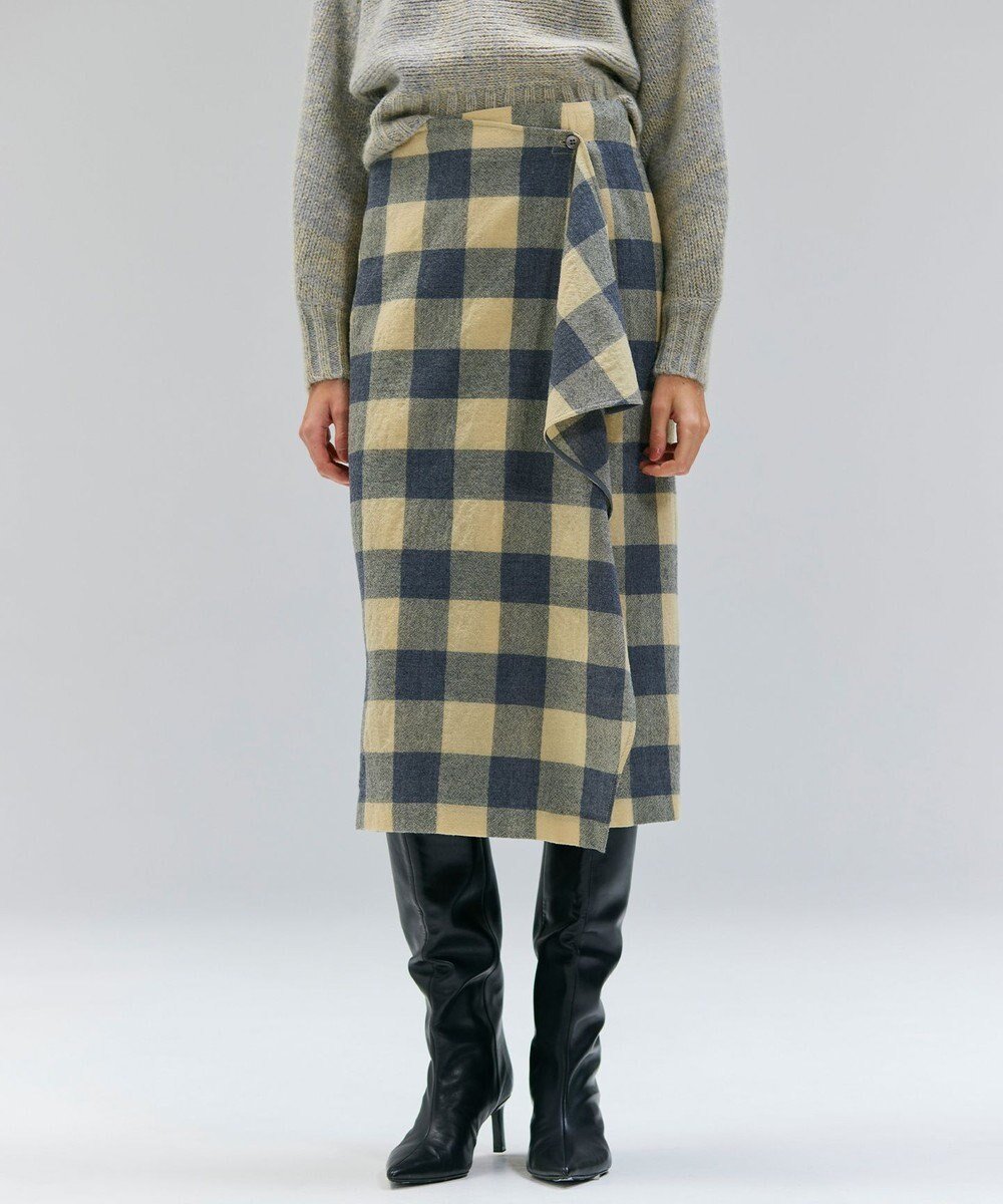 【ベイジ,/BEIGE,】のHOBBS / フェイクレザーウールチェックラップスカート インテリア・キッズ・メンズ・レディースファッション・服の通販 founy(ファニー) 　ファッション　Fashion　レディースファッション　Fashion for Women　スカート　Skirts　新作・新入荷　New Arrivals / New In　オーガンジー　Organza Fabric　セットアップ　Set-Up, Coordinated Outfit　チェック　Check, Plaid, Tartan　フロント　Front, Front Design　ラッフル　Ruffle, Frill　ラップ　Wrap, Wrap Design　ロング　Long, Long-Length　A/W・秋冬　Autumn/Winter　L.Mustard ×Md Gray|ID: prp329100004708289 ipo3291000000034006529
