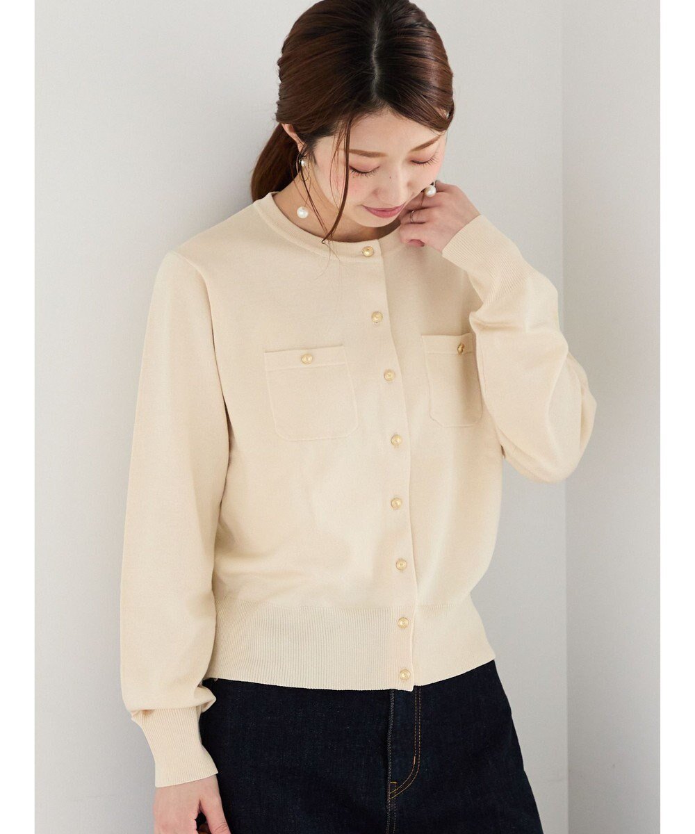 【テチチ/Te chichi】の金釦ポケット付きクルーカーディガン インテリア・キッズ・メンズ・レディースファッション・服の通販 founy(ファニー) 　ファッション　Fashion　レディースファッション　Fashion for Women　トップス・カットソー　Cut & Sew Tops　ニット　Knit Tops & Sweaters　カーディガン・羽織り　Layered Style Cardigans　カーディガン　Cardigan, Knitwear　セーター　Sweater, Knitwear　バランス　Balance, Style Balance　ポケット　Pocket, Pocket Detail　エレガント 上品　Elegant　夏　Summer　S/S・春夏　SS, Spring/Summer, Warm Season　無地　Plain, Solid Color　A/W・秋冬　Autumn/Winter　ベージュ|ID: prp329100004708344 ipo3291000000034006713