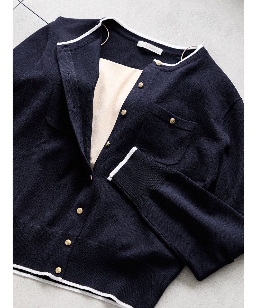 【テチチ/Te chichi】の金釦ポケット付きクルーカーディガン インテリア・キッズ・メンズ・レディースファッション・服の通販 founy(ファニー) 　ファッション　Fashion　レディースファッション　Fashion for Women　トップス・カットソー　Cut & Sew Tops　ニット　Knit Tops & Sweaters　カーディガン・羽織り　Layered Style Cardigans　カーディガン　Cardigan, Knitwear　セーター　Sweater, Knitwear　バランス　Balance, Style Balance　ポケット　Pocket, Pocket Detail　エレガント 上品　Elegant　夏　Summer　S/S・春夏　SS, Spring/Summer, Warm Season　無地　Plain, Solid Color　A/W・秋冬　Autumn/Winter　ネイビー|ID: prp329100004708344 ipo3291000000034006715