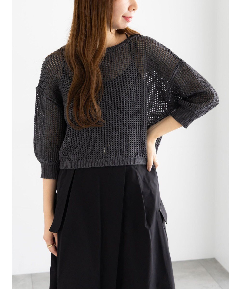 【テチチ/Te chichi】のスパンコールメッシュハーフスリーブニット《2025Autumn catalog item》 インテリア・キッズ・メンズ・レディースファッション・服の通販 founy(ファニー) 　ファッション　Fashion　レディースファッション　Fashion for Women　トップス・カットソー　Cut & Sew Tops　ニット　Knit Tops & Sweaters　2025年　2025　2025-2026秋冬・A/W　Autumn/Winter 2025–26 AW25–26　スクエア　Square, Square Shape　スパンコール　Sequins, Sequin Embellishment　スリーブ　Sleeve, Long Sleeve / Short Sleeve　セーター　Sweater, Knitwear　ハーフ　Half, Half-Length　メッシュ　Mesh, Net Fabric　エレガント 上品　Elegant　夏　Summer　S/S・春夏　SS, Spring/Summer, Warm Season　A/W・秋冬　Autumn/Winter　雑誌　Magazine, Fashion Magazine　チャコールグレー|ID: prp329100004708351 ipo3291000000036223151