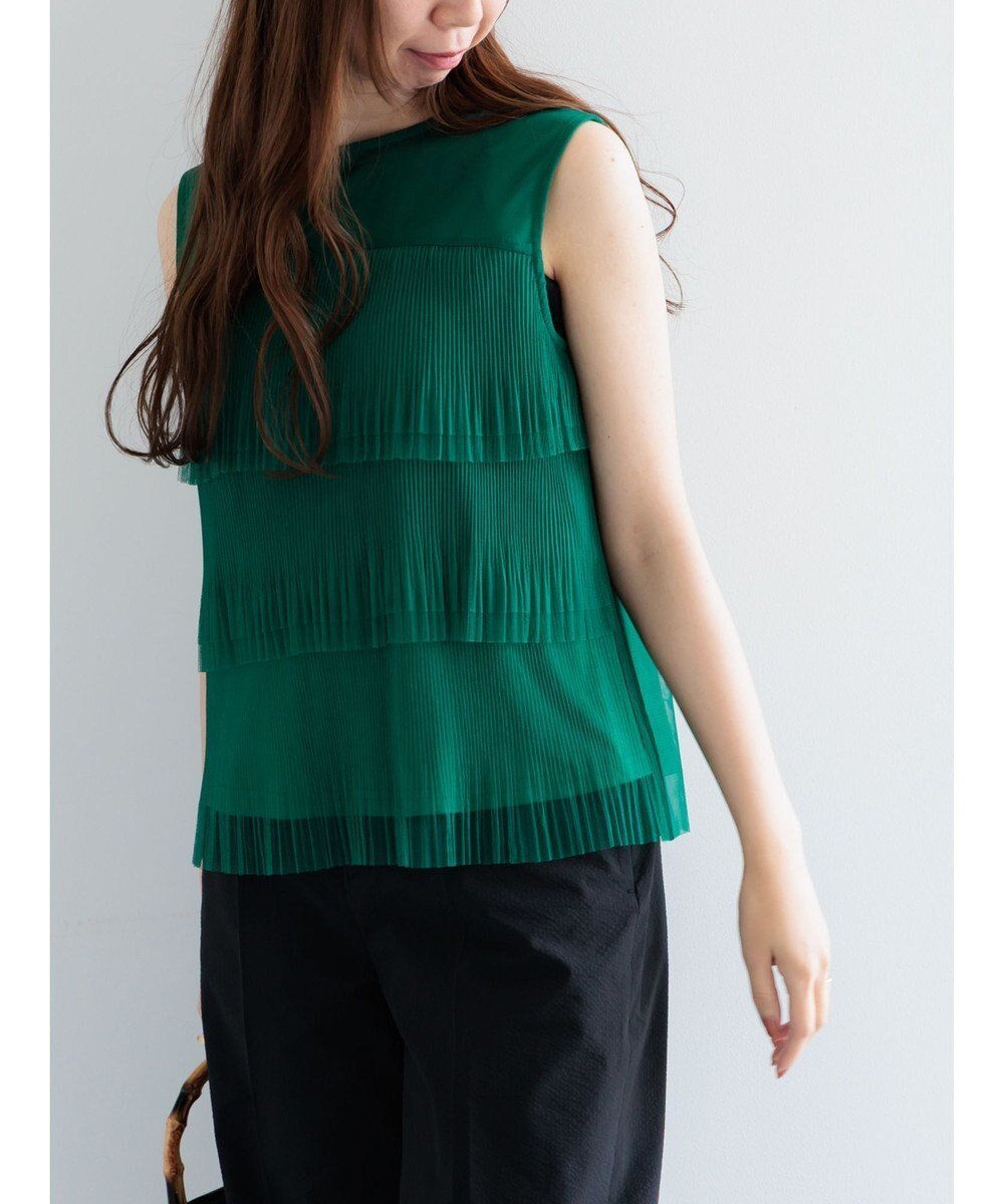 【テチチ/Te chichi】のティアードチュールプリーツブラウス インテリア・キッズ・メンズ・レディースファッション・服の通販 founy(ファニー) ファッション Fashion レディースファッション Fashion for Women トップス・カットソー Cut & Sew Tops シャツ・ブラウス・オフィスカジュアル Elegant Blouses & Button-Ups デニム Denim, Jeans Material プリーツ Pleats, Pleated エレガント 上品 Elegant 夏 Summer S/S・春夏 SS, Spring/Summer, Warm Season A/W・秋冬 Autumn/Winter グリーン|ID: prp329100004708367 ipo3291000000034006794